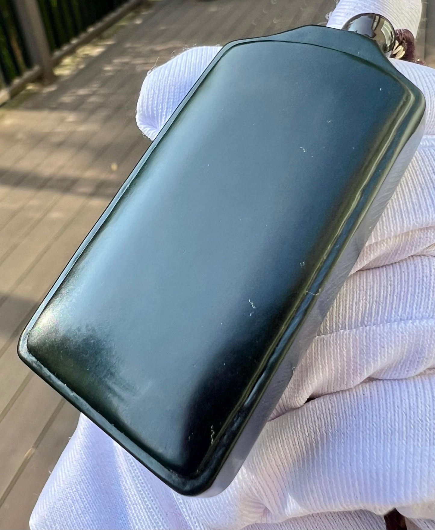 Certified natural river jade/oily black jade/dark nephrite safety nothing pendant/rectangle pendant 天然精品软玉 细料黑青玉吊坠 子料无事牌 #7484 黑、细、油