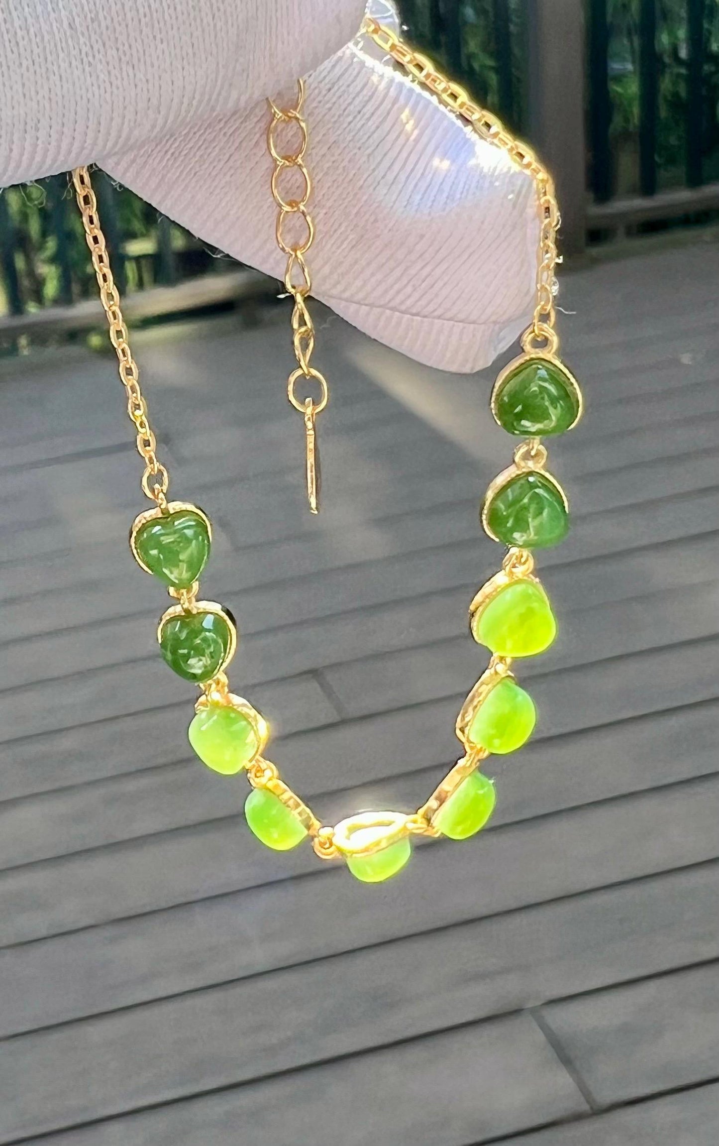 Certified natural nephrite green jade/ green nephrite heart inlaid S925 bracelet /bright green 天然软玉 碧玉爱心镶嵌纯银手链 #3581 冰阳绿
