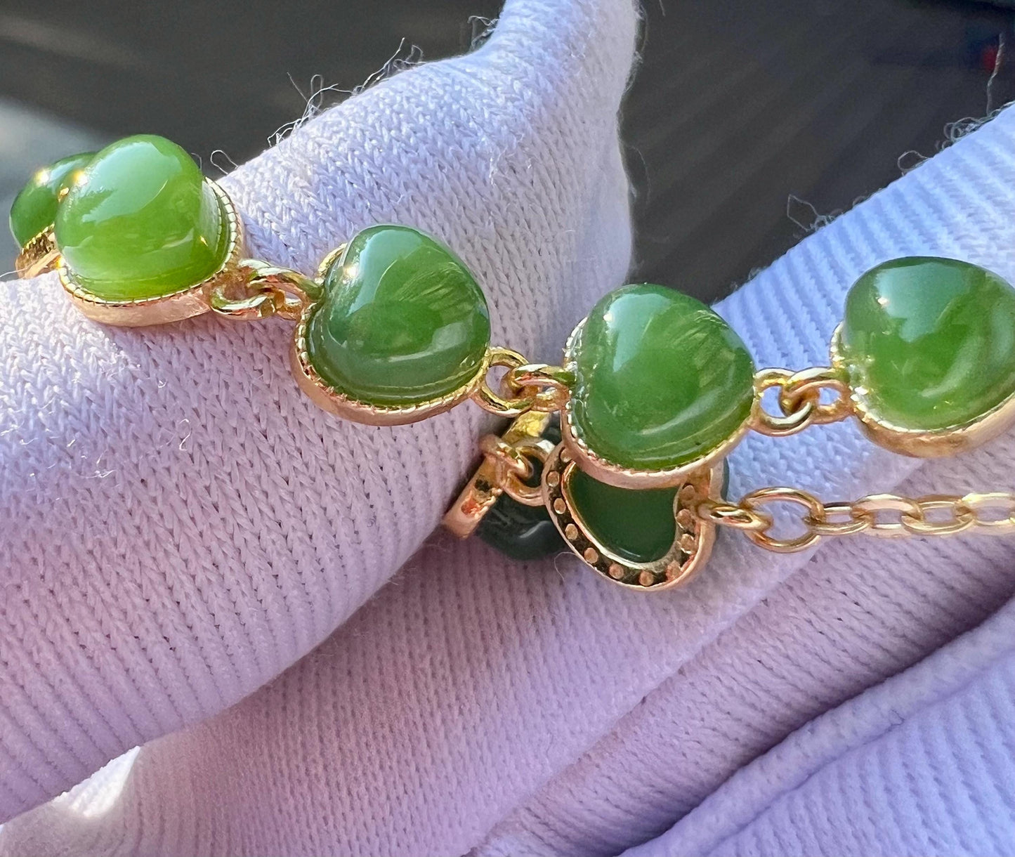 Certified natural nephrite green jade/ green nephrite heart inlaid S925 bracelet /bright green 天然软玉 碧玉爱心镶嵌纯银手链 #3581 冰阳绿