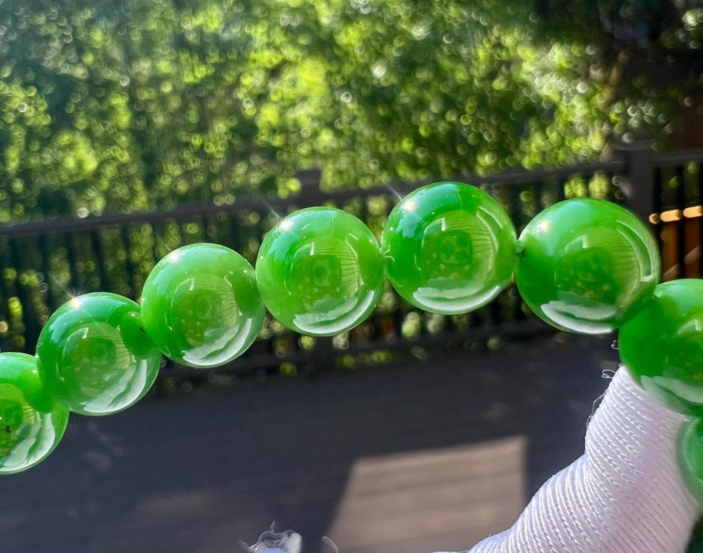 8mm Certified natural nephrite green jade/green nephrite bracelet /rich bright green/天然软玉 碧玉手串 浓阳绿 鲜辣绿#0312
