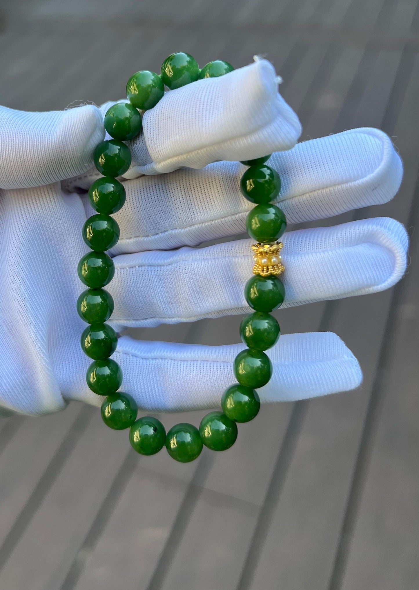 8mm Certified natural nephrite green jade/green nephrite bracelet /rich bright green/天然软玉 碧玉手串 浓阳绿 鲜辣绿#0312