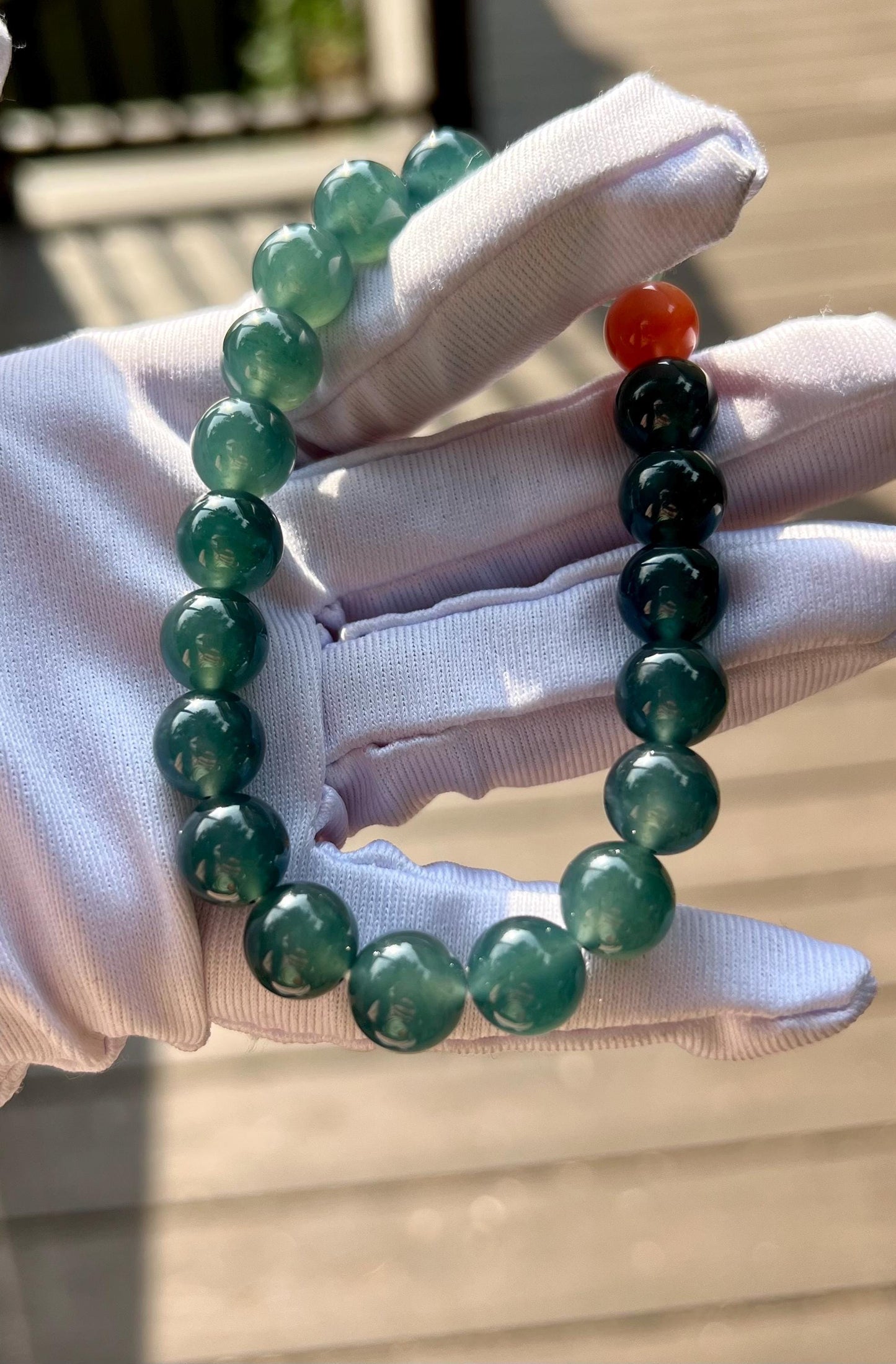9.8mm Certified natural untreated Grade A Jade bracelet/Guatemala Jadeite bracelet/icy blue Jadiete 天然精品无优化冰种蓝水翡翠手串 刚性足 起胶起莹光#0570 湖蓝色
