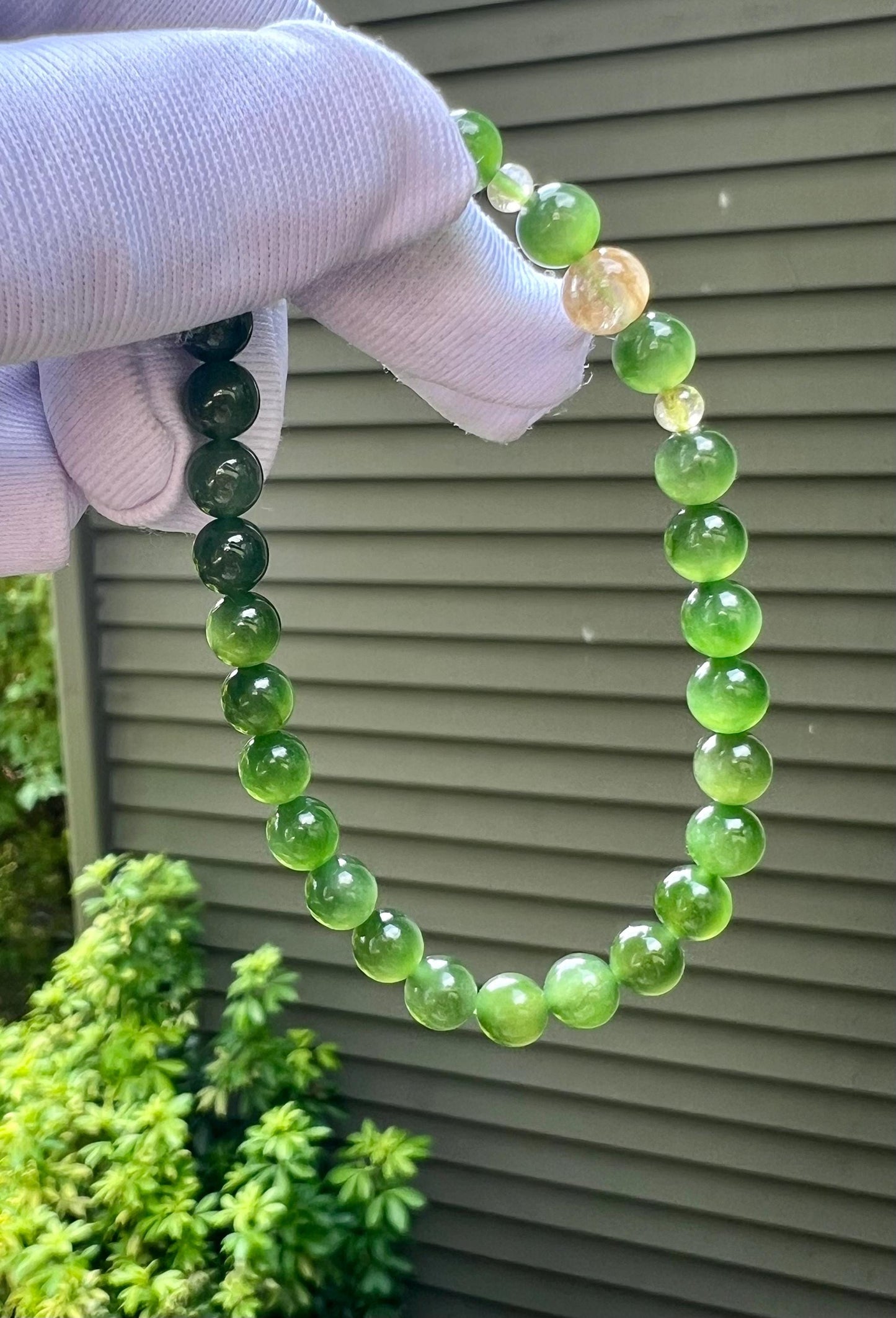 6mm Certified natural nephrite green jade /icy green nephrite Bracelet/chatoyancy 天然软玉 碧玉手串 冰绿 部分猫眼 #2243 搭配金钛晶圆珠