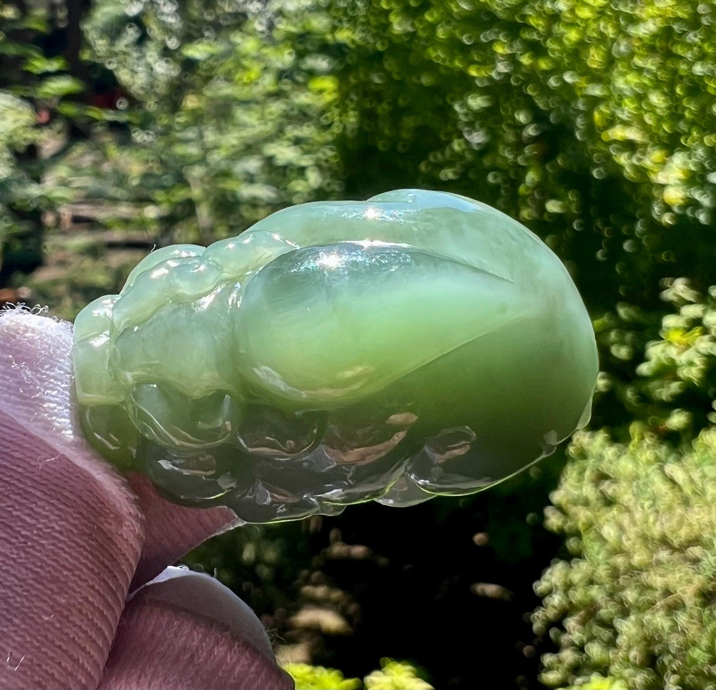 Certified natural nephrite green jade/Siberian bluish green nephrite carved Pixiu pendant necklace/chatoyant green nephrite天然软玉 碧玉 粉青猫眼貔貅吊坠#7708