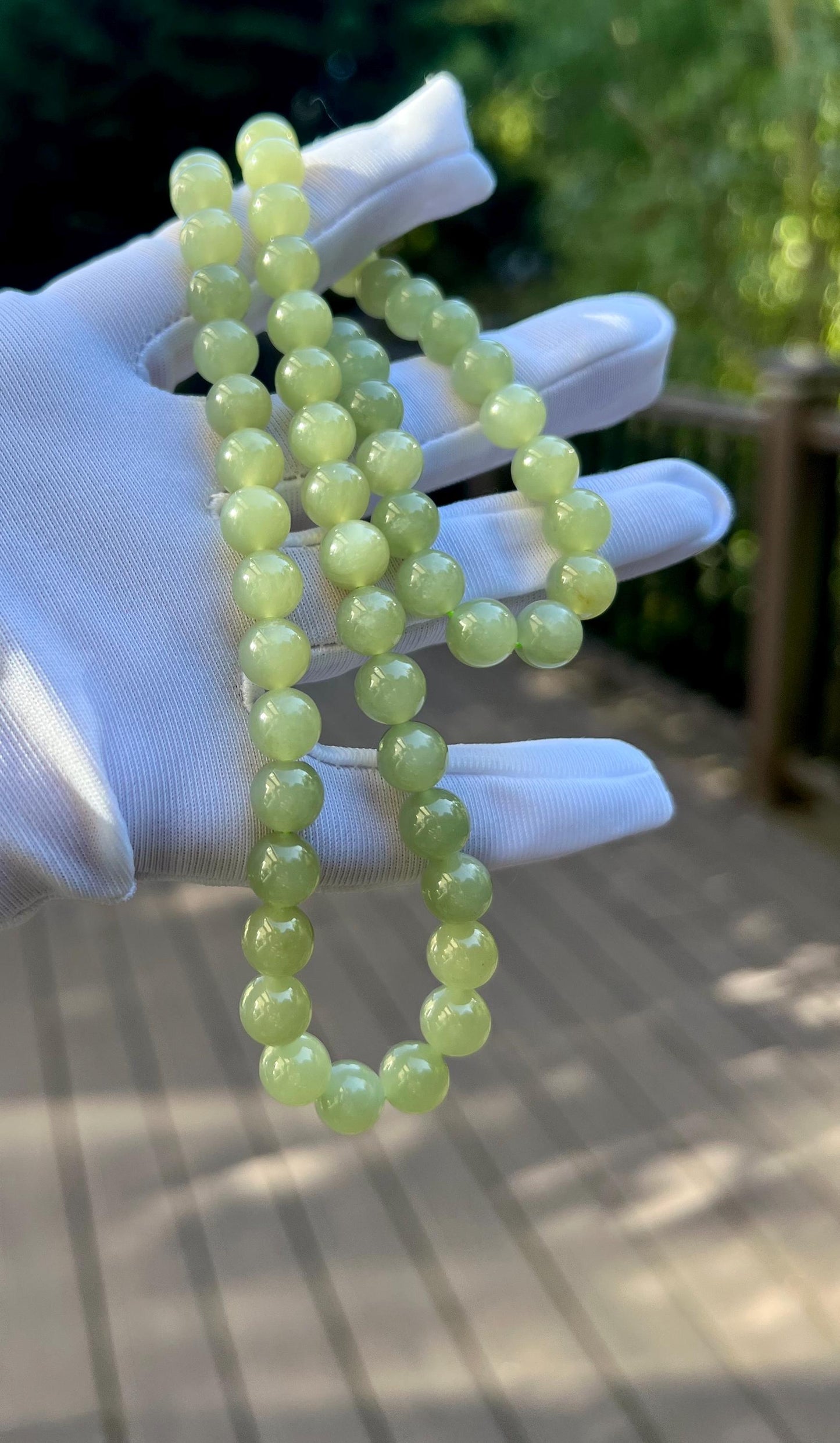 8mm Certified natural nephrite/Qingshui nephrite beads necklace /天然软玉 晴水项链 胶糯润#4185