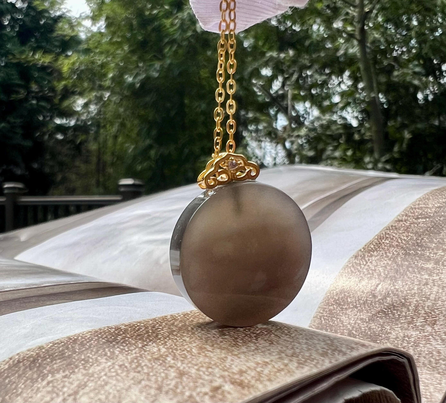 Certified natural jade/purple nephrite round safety pendant necklace/grape purple nothing pendant/S925天然软玉 烟紫玉圆牌吊坠 深紫葡萄紫 无事牌#1016