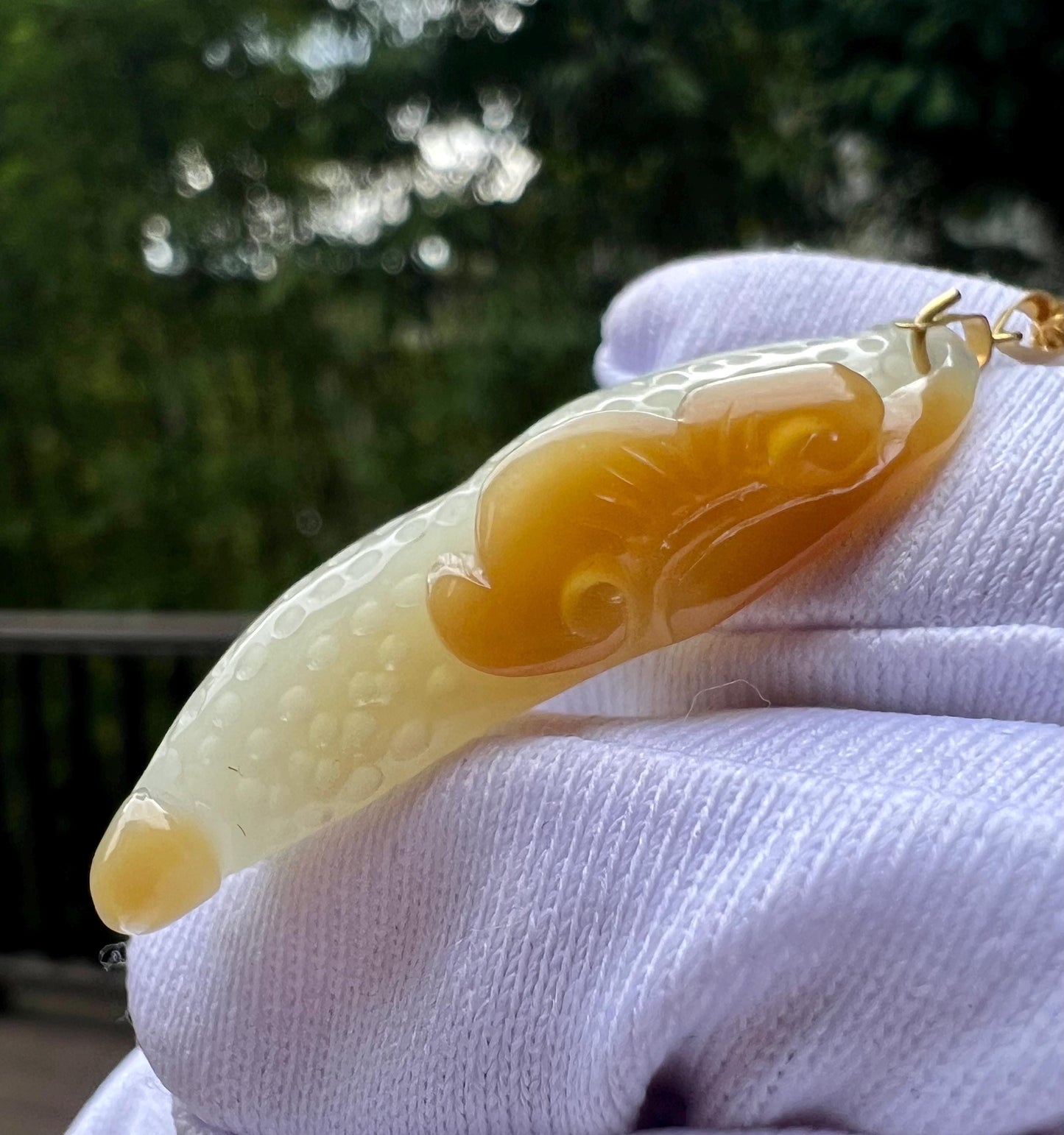 Certified natural jade/ Qiemo brown white nephrite carved Ruyi peanut pendant necklace/gold 18k 天然精品软玉 且末糖白玉生生如意吊坠 特细料#5532