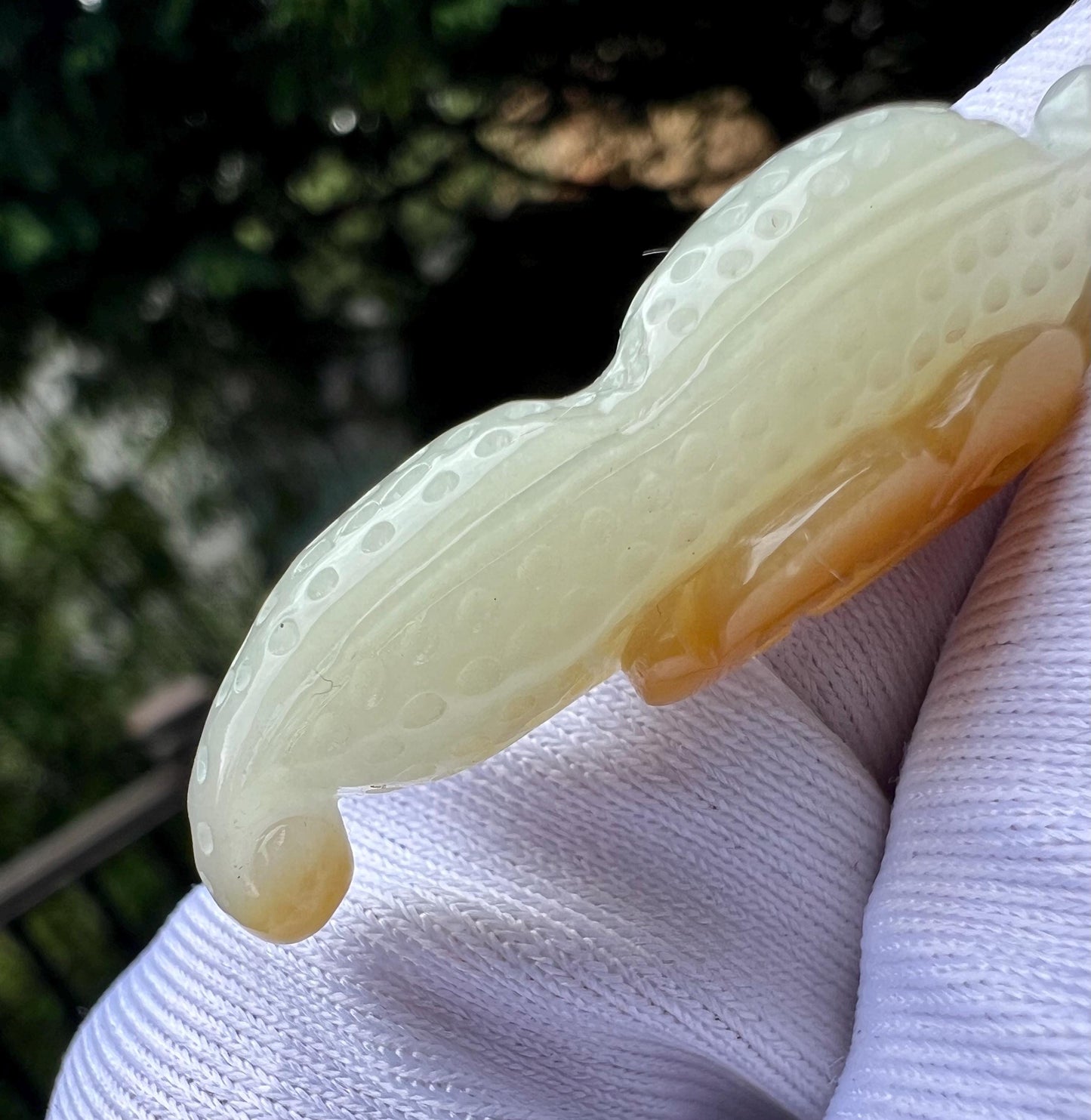 Certified natural jade/ Qiemo brown white nephrite carved Ruyi peanut pendant necklace/gold 18k 天然精品软玉 且末糖白玉生生如意吊坠 特细料#5532
