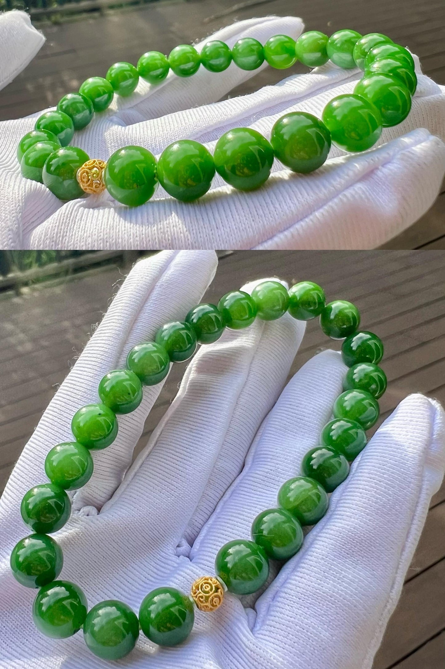 8mm Certified natural nephrite green jade/green nephrite bracelet /rich bright green/天然软玉 碧玉手串 浓阳绿 鲜辣绿#0311