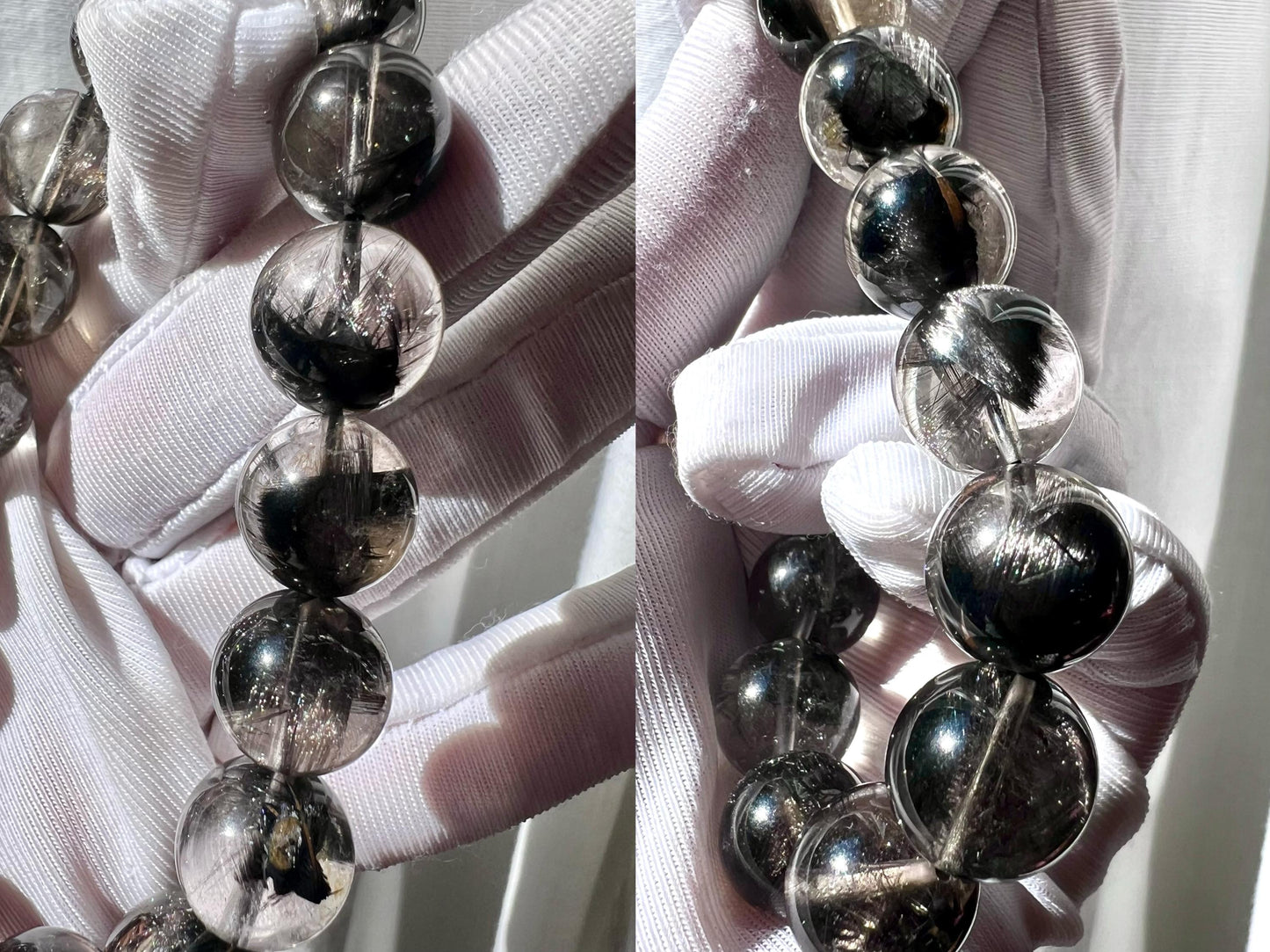 12mm+ Certified natural Brookite quartz bracelet/platy black silver brookite /silver chatoyancy天然收藏精品 黑银钛手串 顺发板钛猫眼 #8379