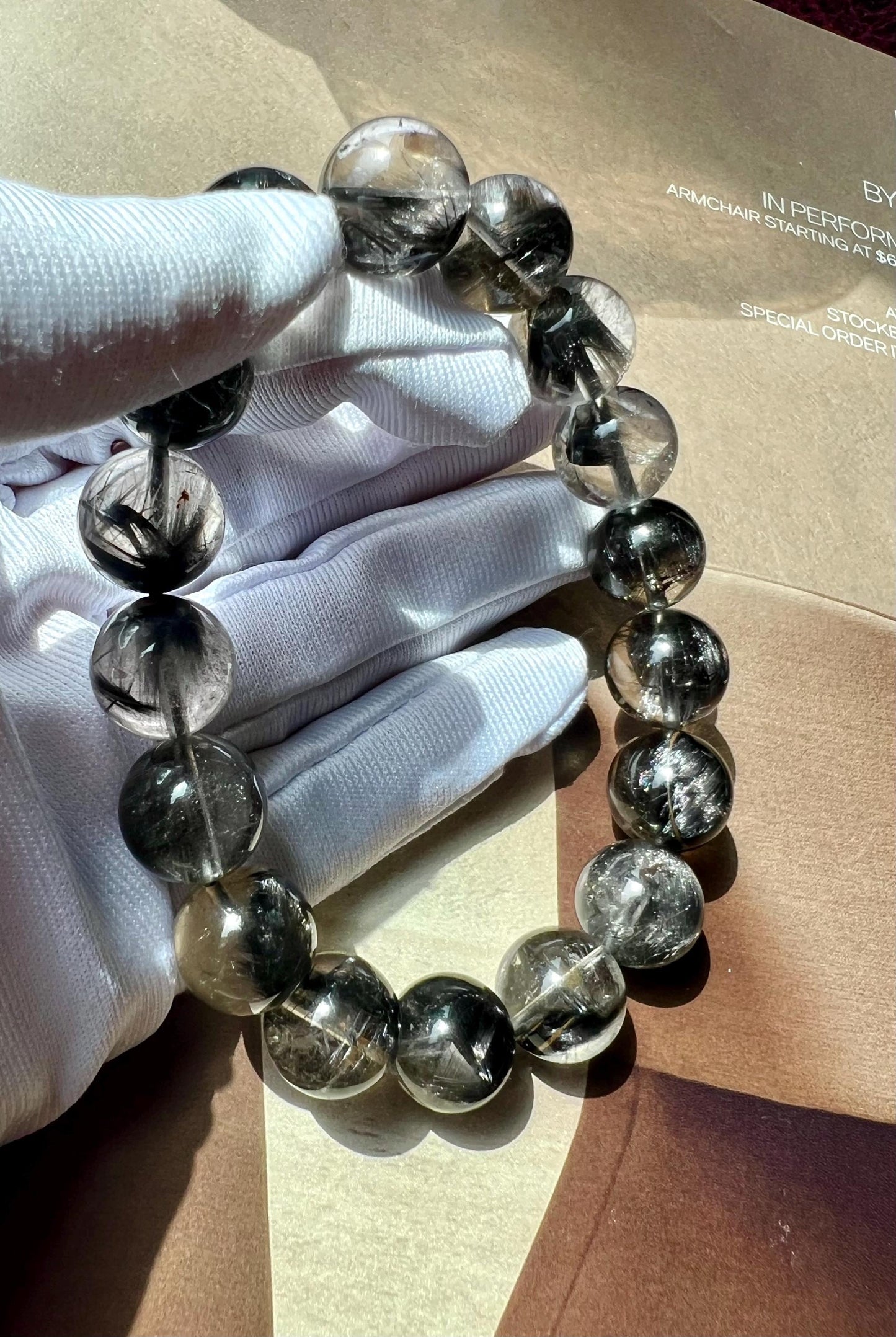 12mm+ Certified natural Brookite quartz bracelet/platy black silver brookite /silver chatoyancy天然收藏精品 黑银钛手串 顺发板钛猫眼 #8379