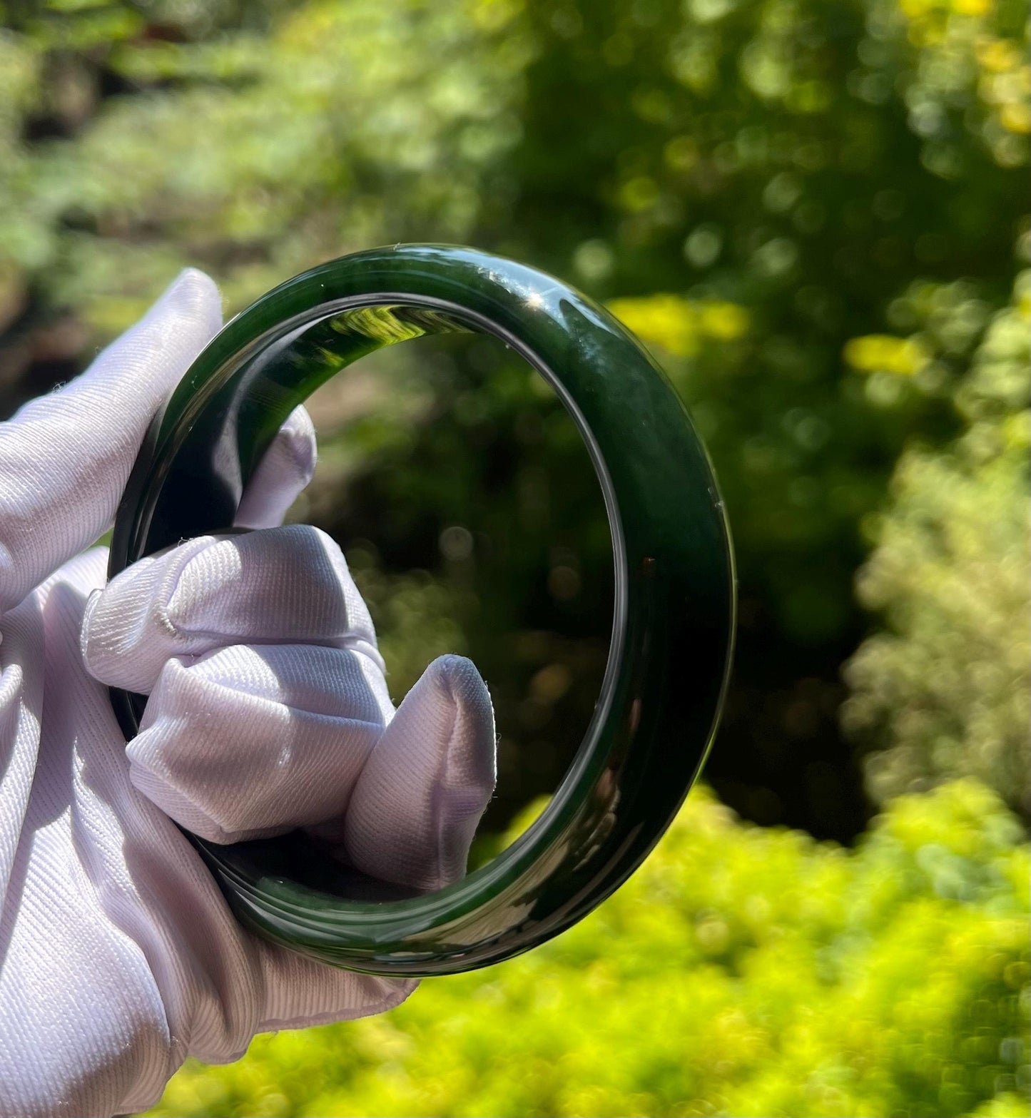 59.7mm Certified natural nephrite green jade/ green nephrite Bangle/dark green 天然软玉 老料碧玉 正圈手镯 平安镯 满色满肉 #4947 深绿色