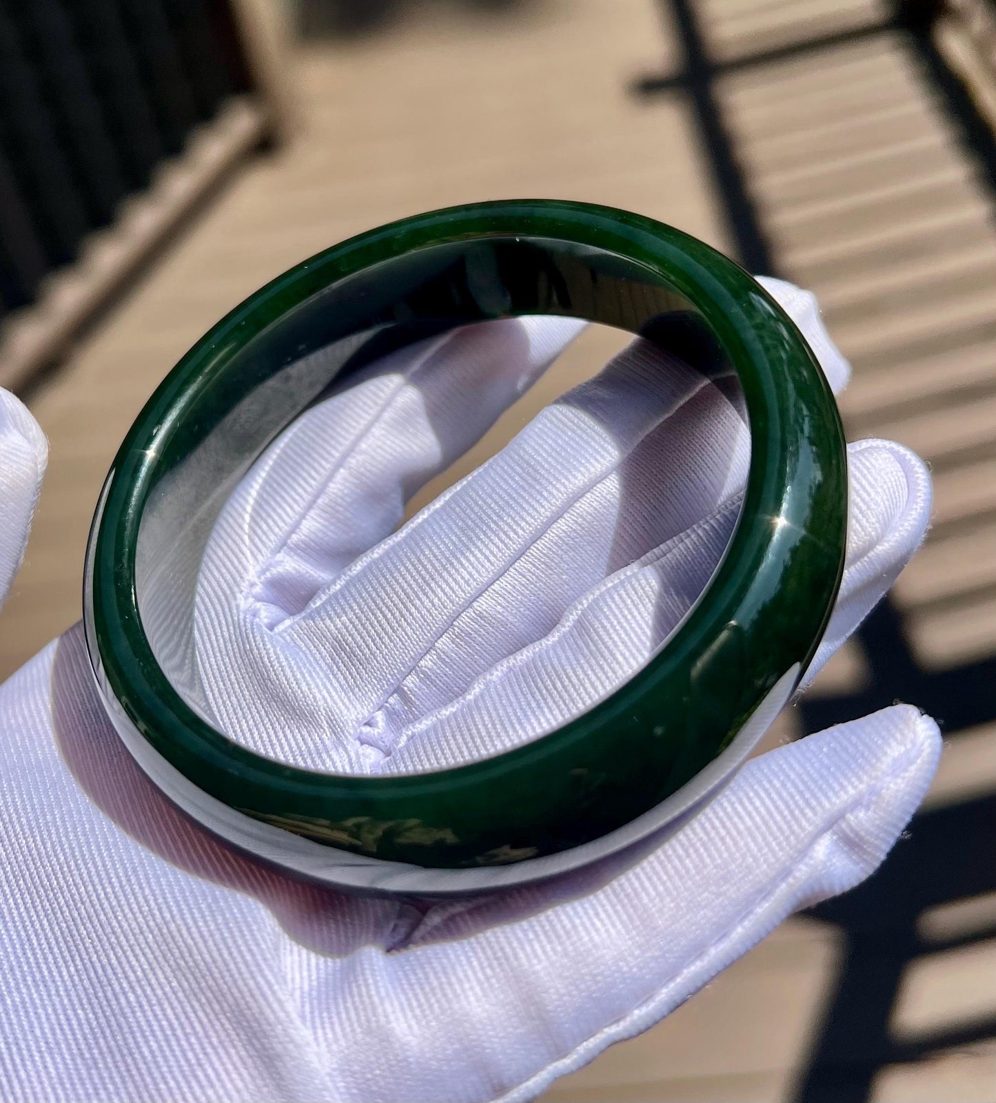 59.7mm Certified natural nephrite green jade/ green nephrite Bangle/dark green 天然软玉 老料碧玉 正圈手镯 平安镯 满色满肉 #4947 深绿色