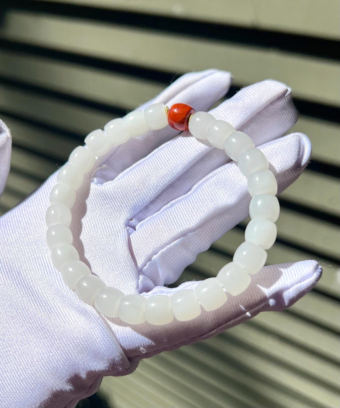 8*7mm Certified natural jade/ white Nephrite bracelet/straight cut beads /天然软玉 老料白玉 直切老型珠手串 油糯白润 #3639
