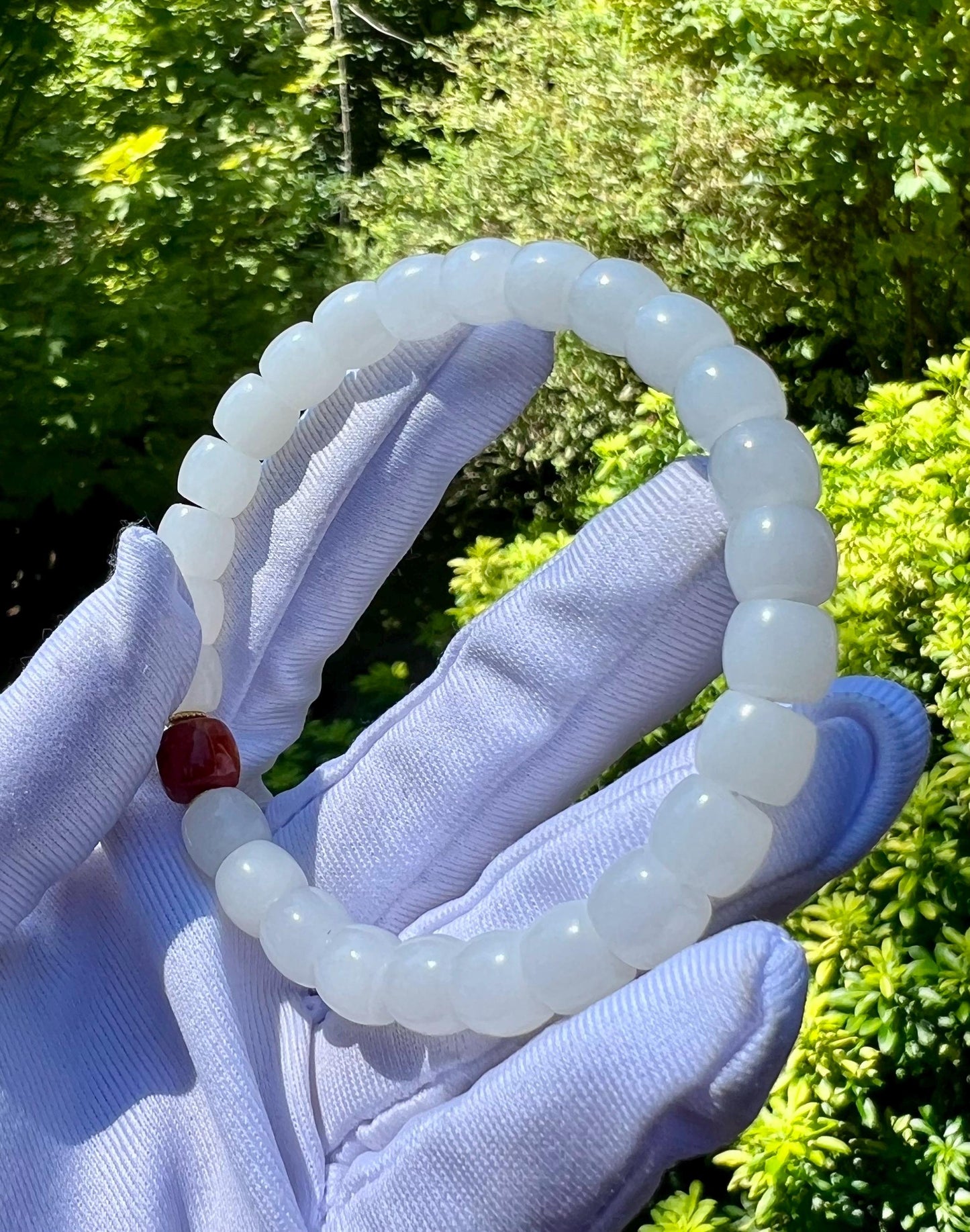 8*7mm Certified natural jade/ white Nephrite bracelet/straight cut beads /天然软玉 老料白玉 直切老型珠手串 油糯白润 #3639