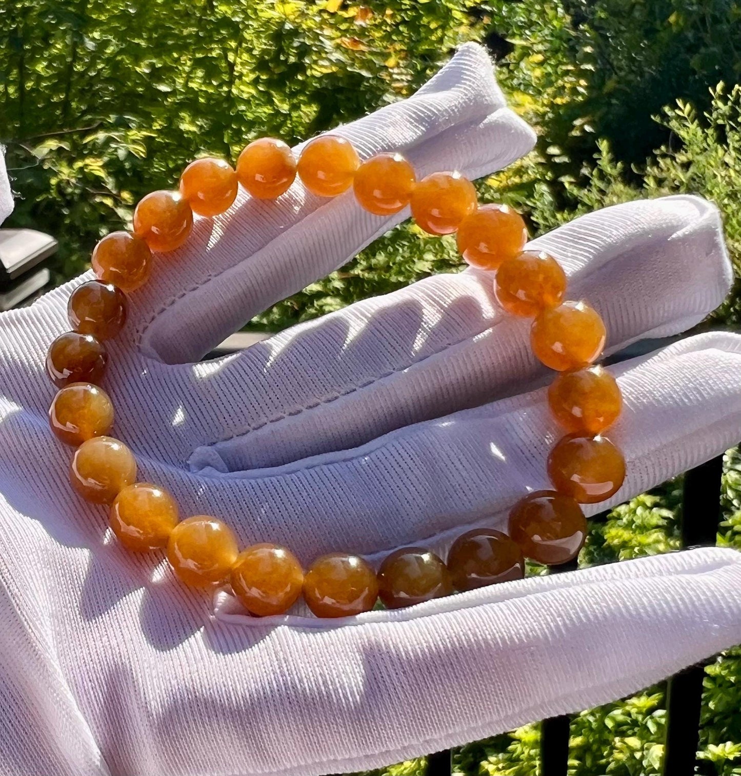 8mm Certified natural jade/ golden orange brown nephrite bracelet/天然精品软玉 糖玉手串 黄金糖 芬达橘子糖#7147 胶油粘稠质感