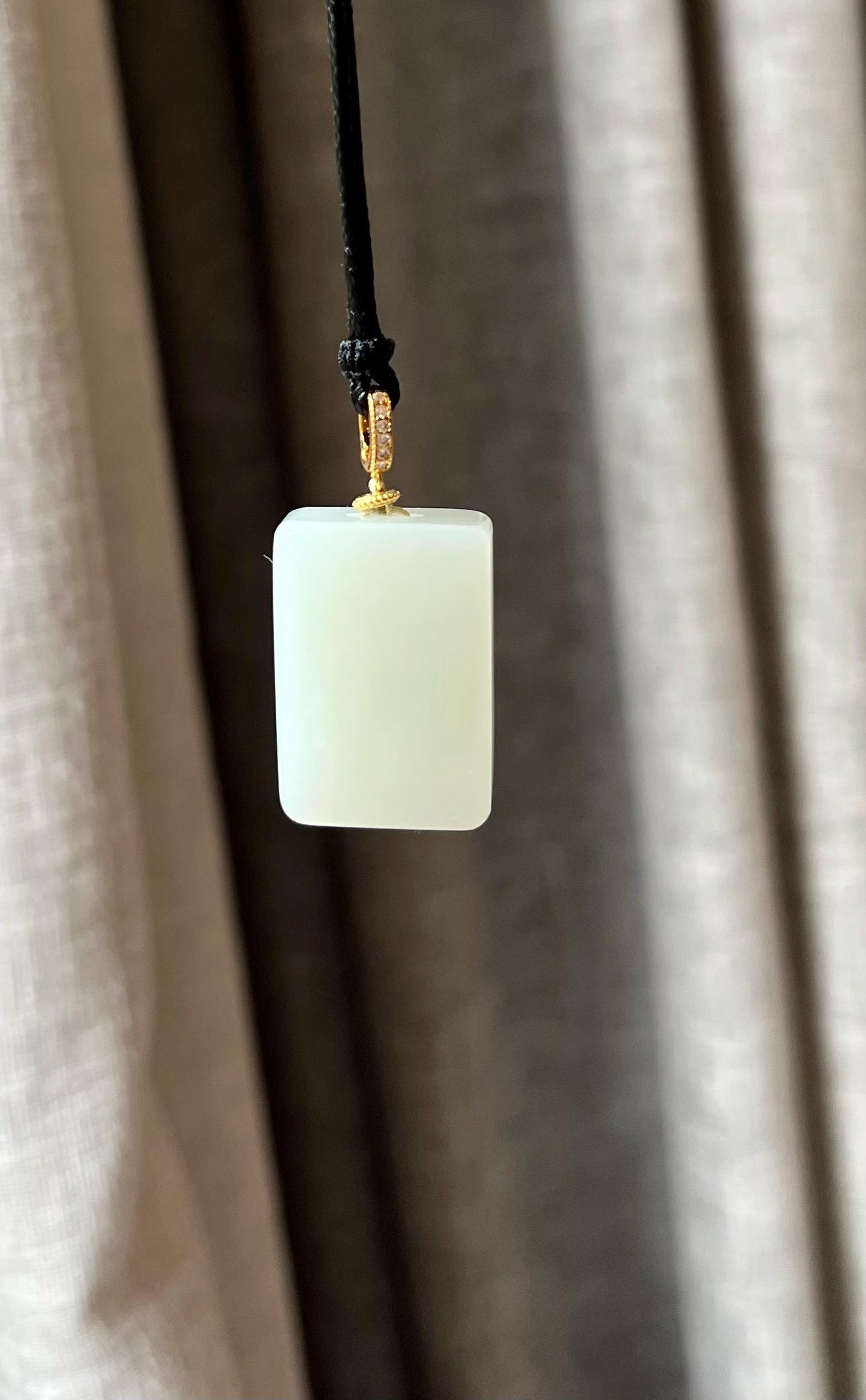 Nephrite Jade Pendant Necklace: Sterling Silver, White Jade Wishing Amulet#0664