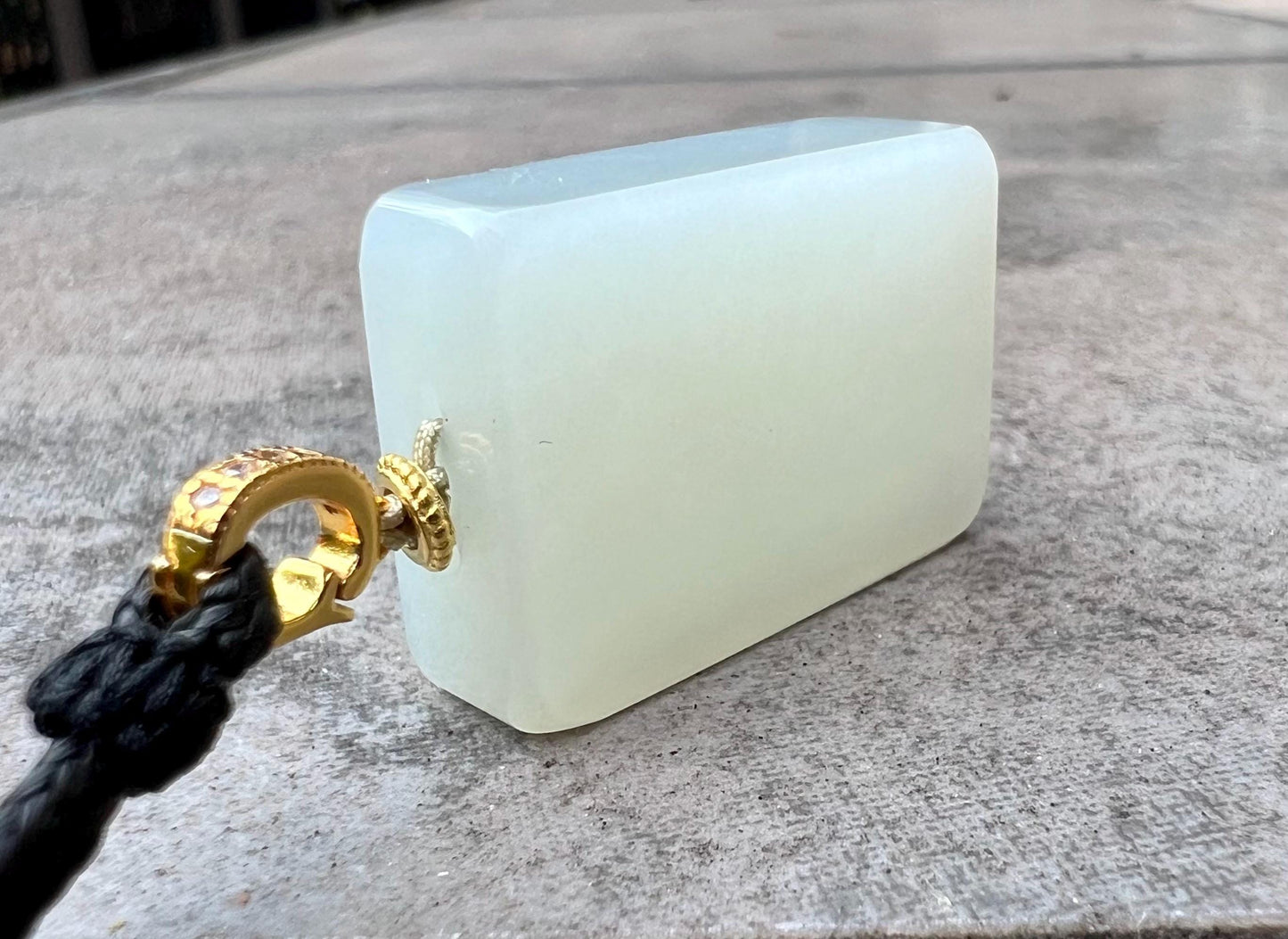 Nephrite Jade Pendant Necklace: Sterling Silver, White Jade Wishing Amulet#0664