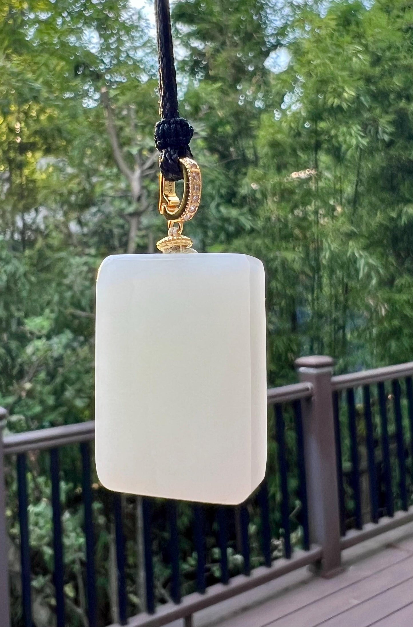 Nephrite Jade Pendant Necklace: Sterling Silver, White Jade Wishing Amulet#0664