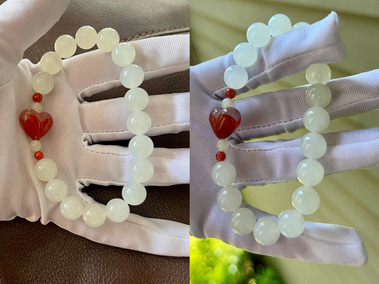 9.7mm Certified natural jade /icy white nephrite bracelet 天然软玉 老矿白玉手串 白月光 冰润细糯 #4378 搭配川料南红桃子爱心