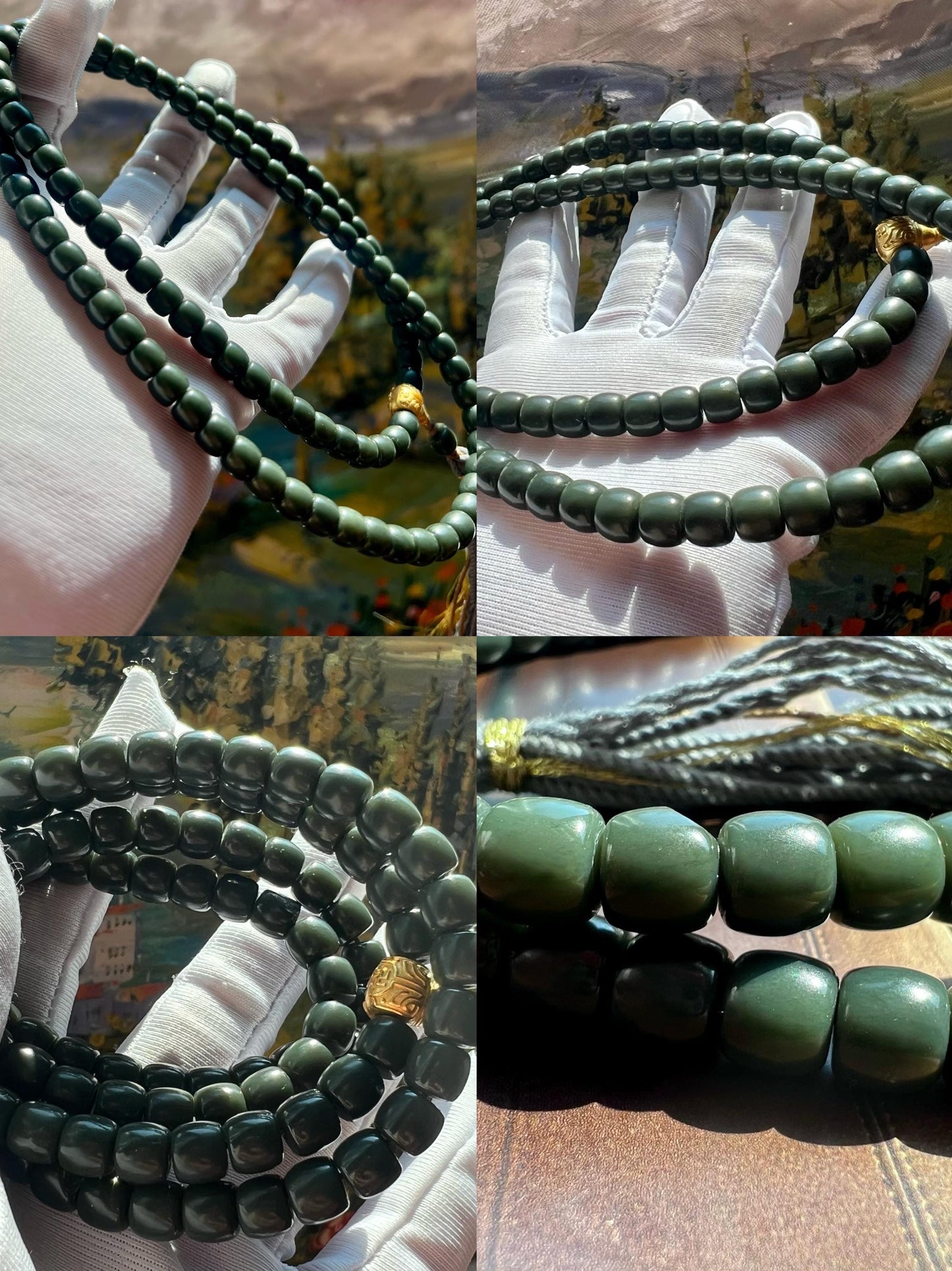 7*6mm Certified natural nephrite necklace/straight cut beads/bluish color 天然精品软玉 蓝调青玉108项链/手串 #0646 特细料