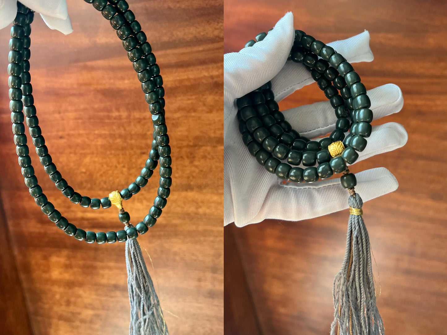 7*6mm Certified natural nephrite necklace/straight cut beads/bluish color 天然精品软玉 蓝调青玉108项链/手串 #0646 特细料