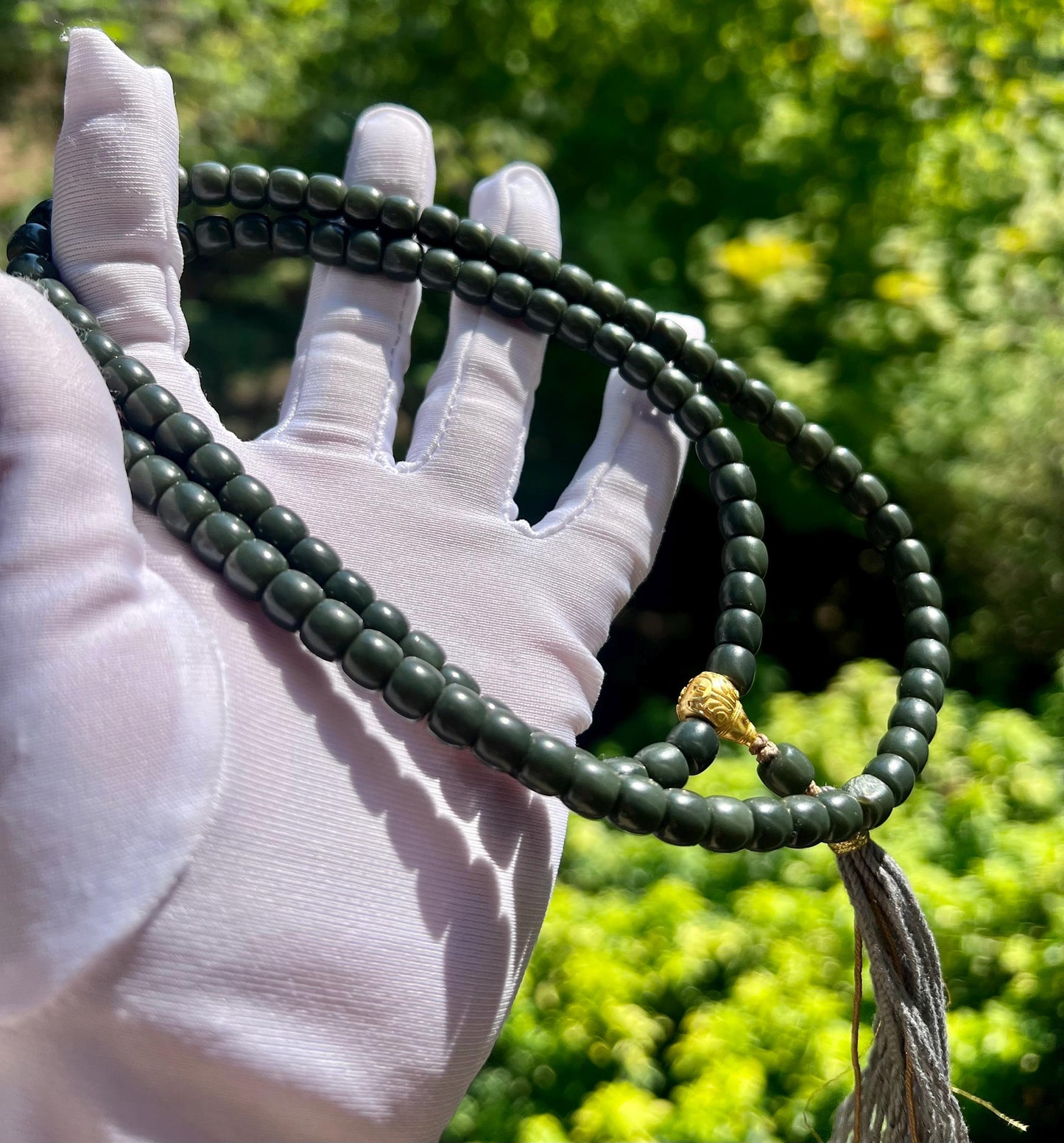 7*6mm Certified natural nephrite necklace/straight cut beads/bluish color 天然精品软玉 蓝调青玉108项链/手串 #0646 特细料