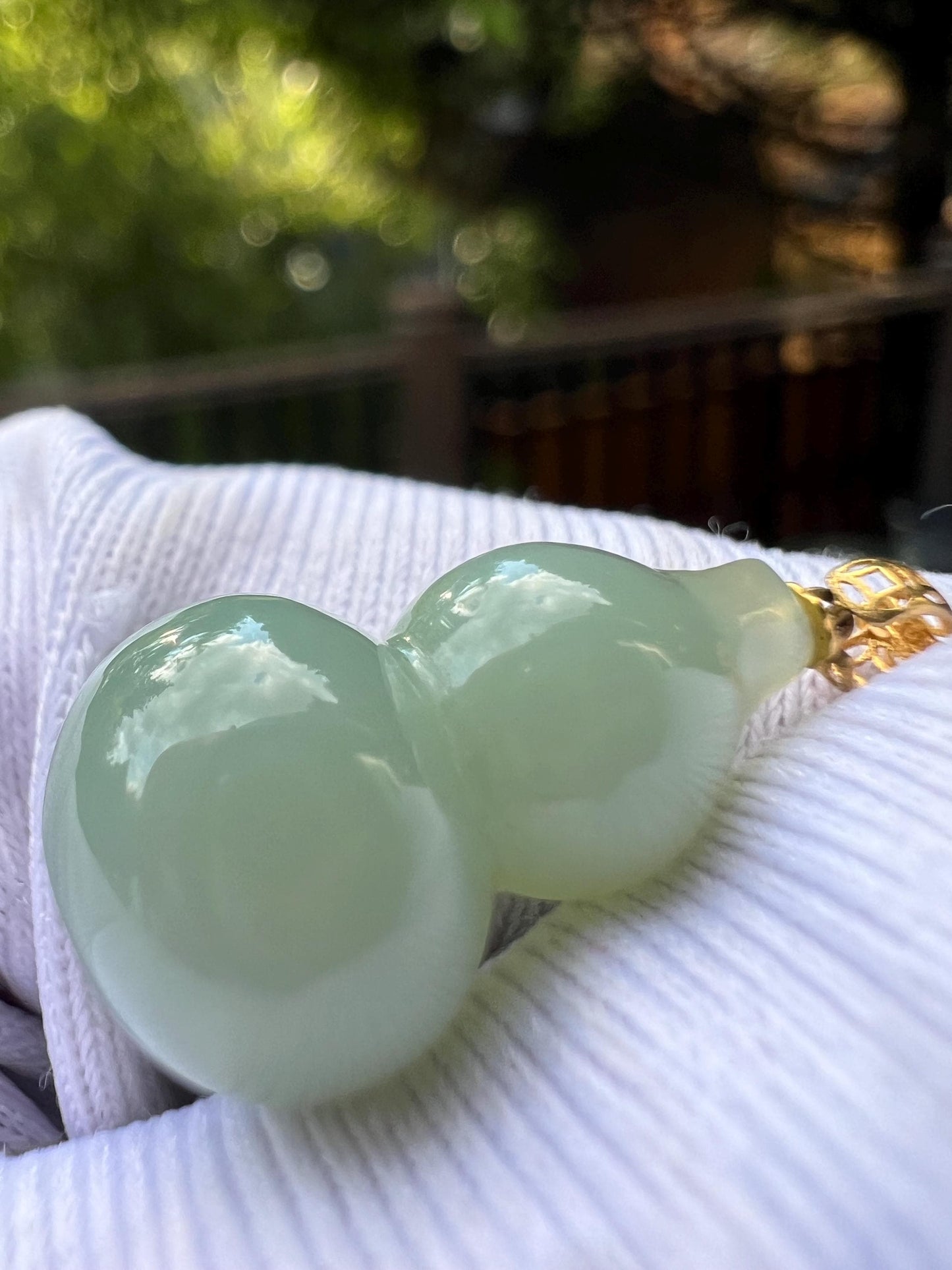 Certified natural nephrite green jade/light bluish green nephrite/ gourd pendant necklace/天然软玉 碧玉 粉青瓷白 葫芦吊坠项链18k金扣头#1730