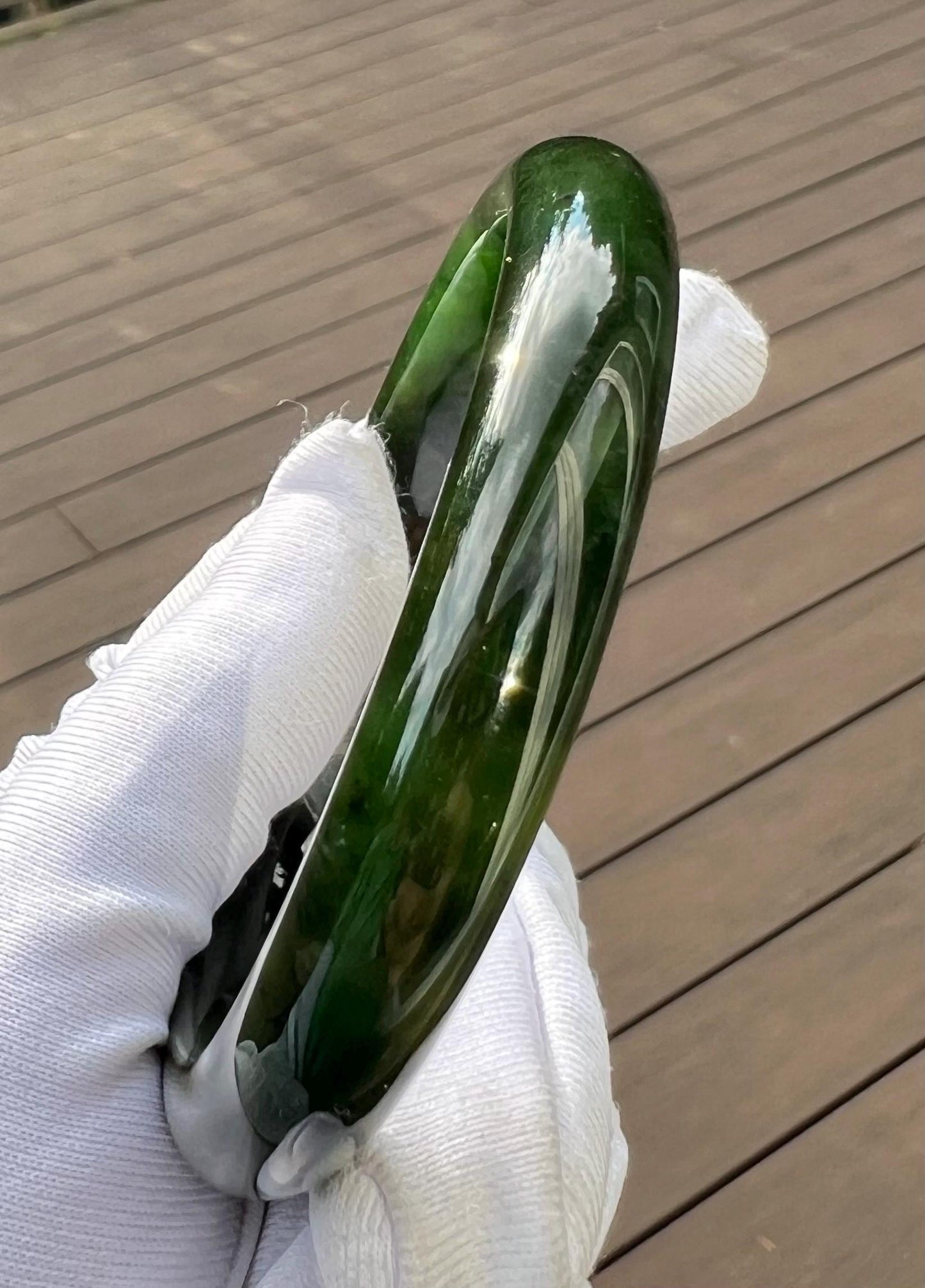59.6mm Certified natural nephrite green jade /green nephrite Bangle/dark spinach green 天然软玉 碧玉 正圈手镯 平安镯 满色 油润 #4897 墨绿色