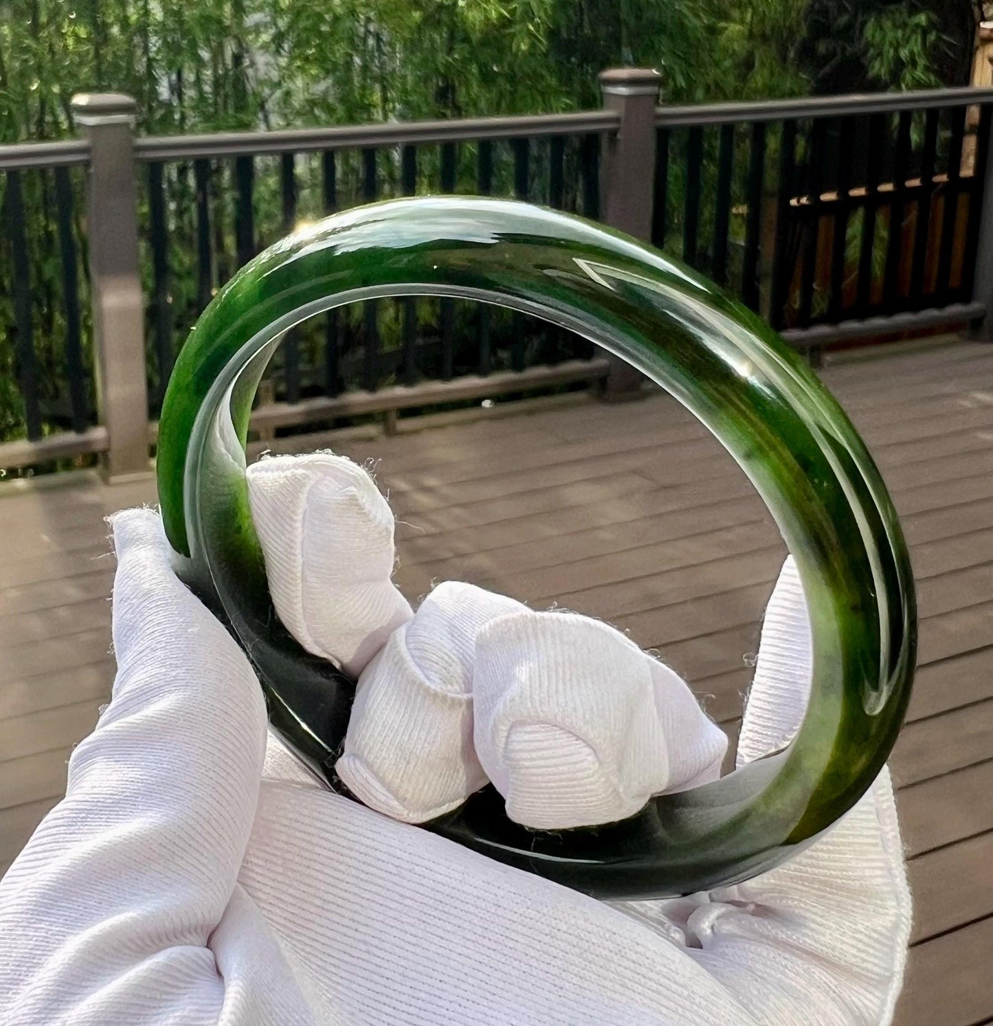 59.6mm Certified natural nephrite green jade /green nephrite Bangle/dark spinach green 天然软玉 碧玉 正圈手镯 平安镯 满色 油润 #4897 墨绿色
