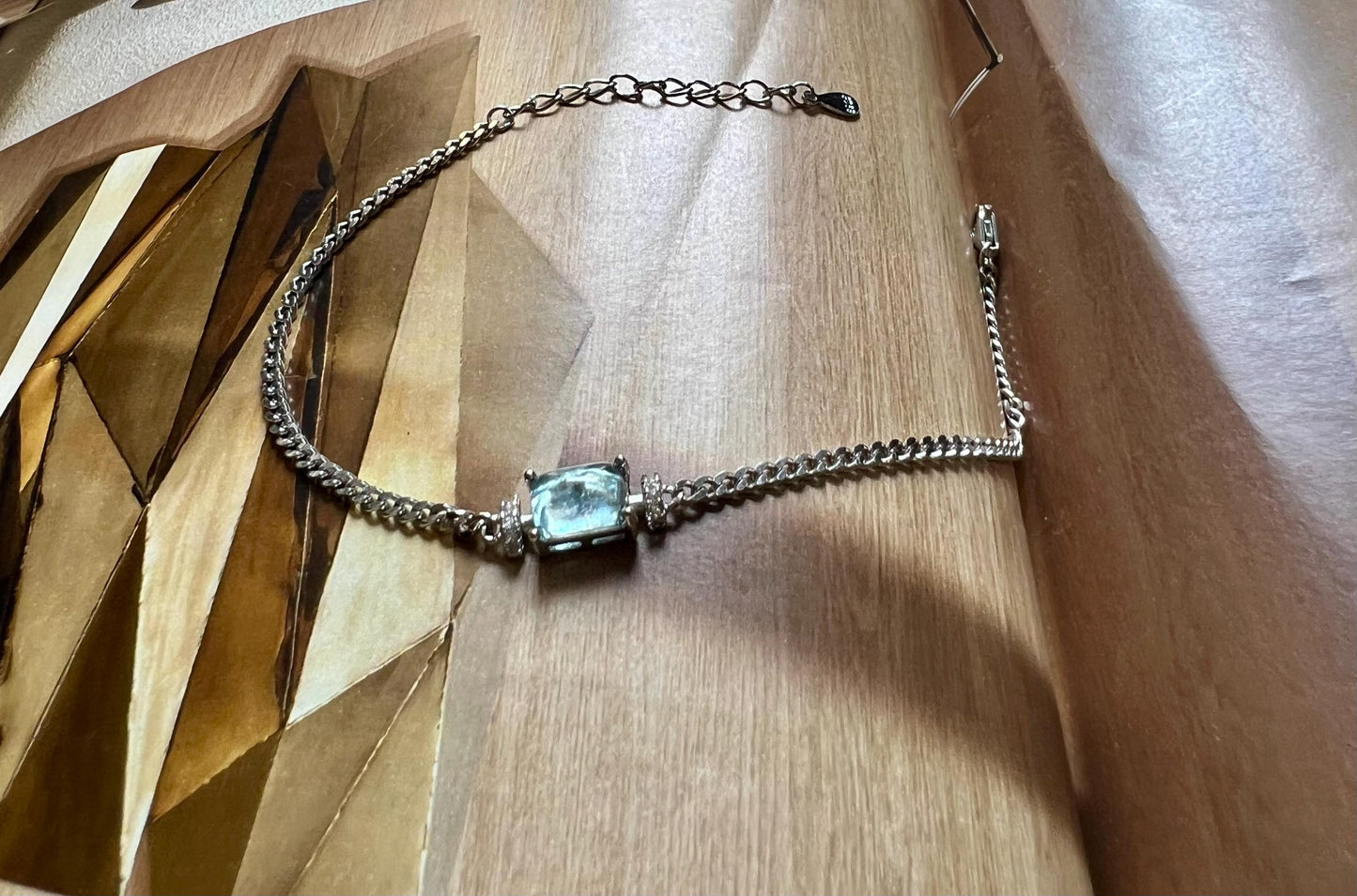 Certified natural aquamarine/oval shaped aquamarine inlaid S925 bracelet //icy blue 天然 海蓝宝蛋面镶嵌纯银手链 #1948 净体冰川蓝