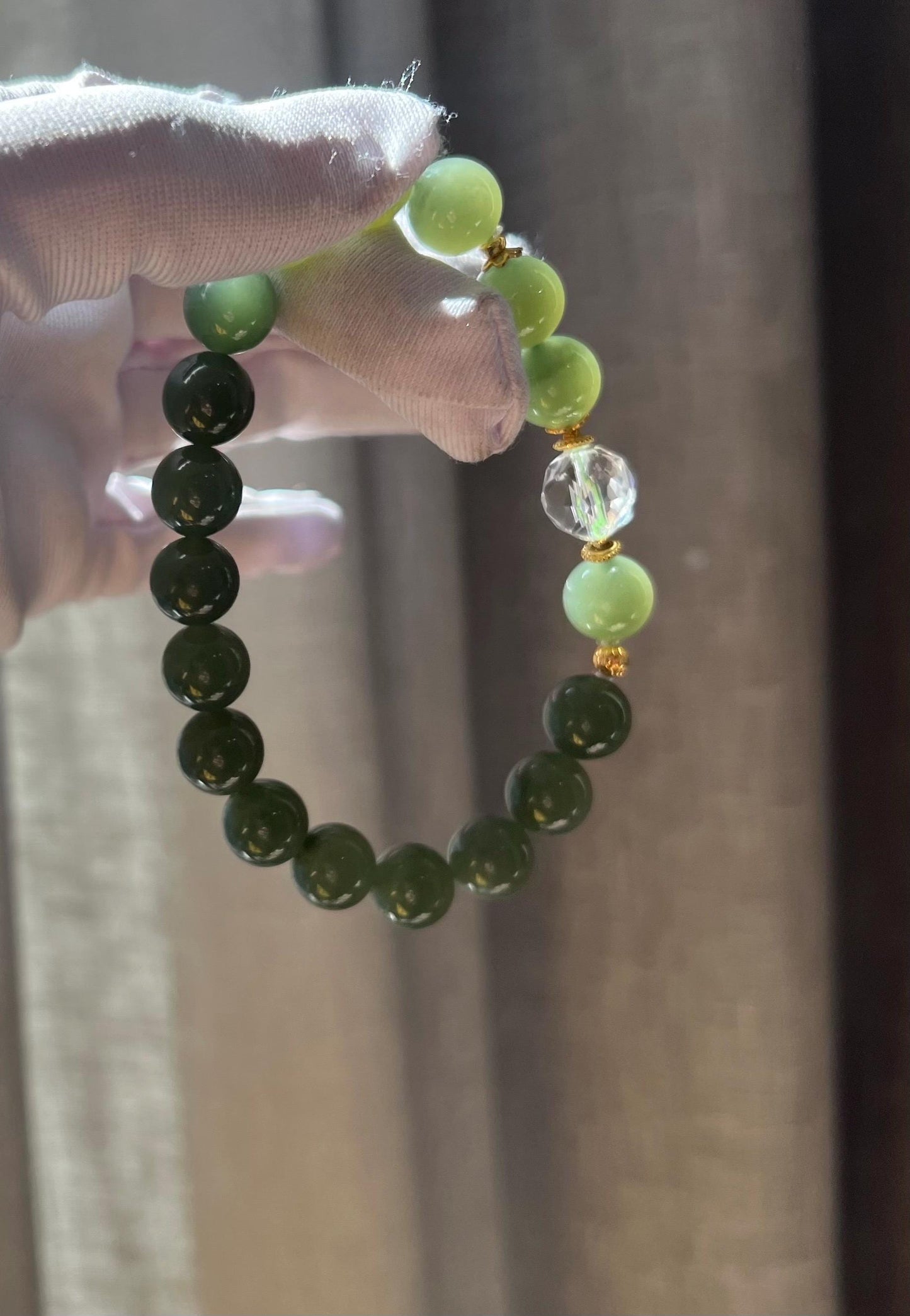 9.8mm Certified natural nephrite Bracelet/lake green nephrite/ 天然软玉 青海 老矿晴水料 湖水绿手串#3729 深湖绿