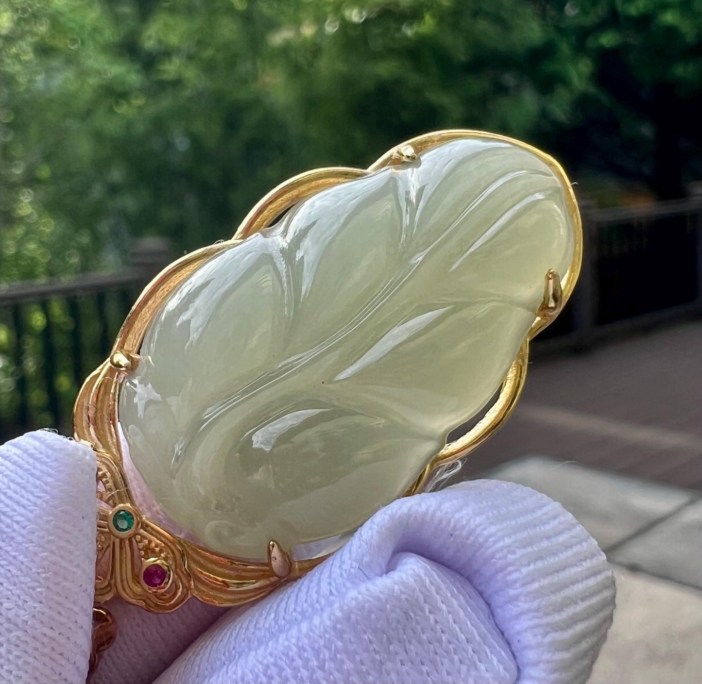 Qinghai Nephrite Jade Leaf Pendant: Sterling Silver, Qingshui Jade Necklace #0689