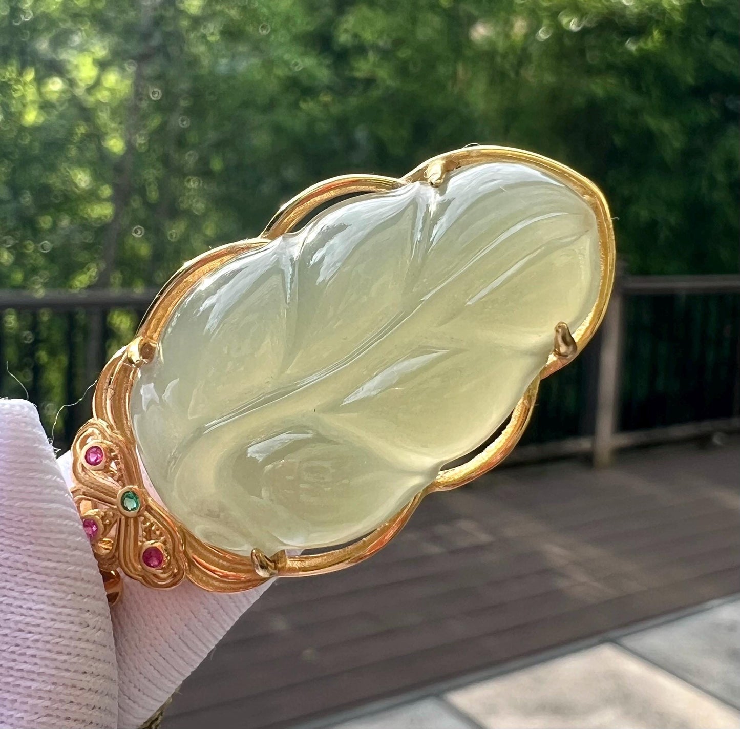 Qinghai Nephrite Jade Leaf Pendant: Sterling Silver, Qingshui Jade Necklace #0689