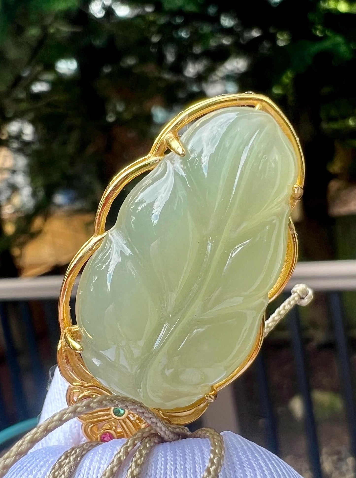 Qinghai Nephrite Jade Leaf Pendant: Sterling Silver, Qingshui Jade Necklace #0689