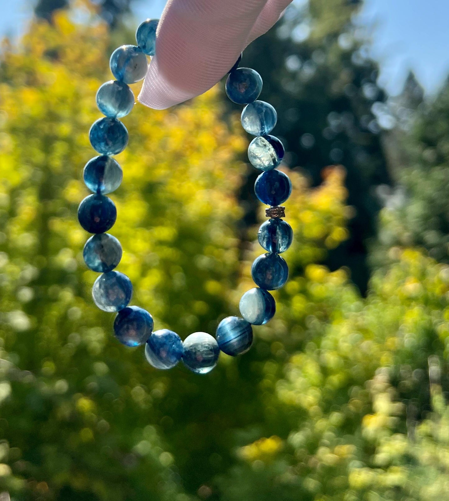 9mm+ Natural Kyanite bracelet/ chatoyant green blue Kyanite/天然精品绿蓝晶石手串 蓝绿双色#0044