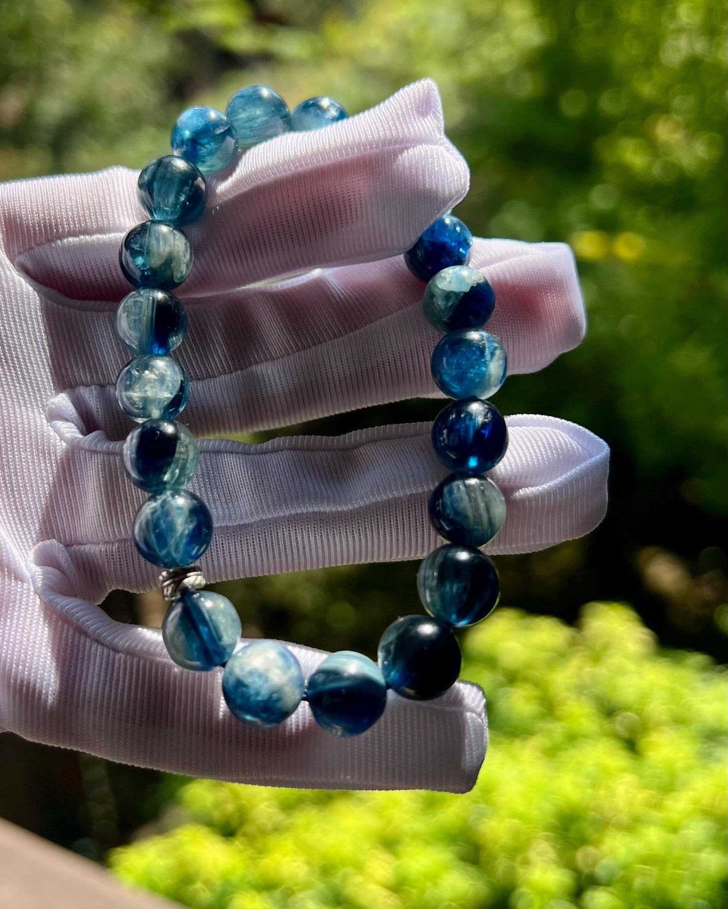9mm+ Natural Kyanite bracelet/ chatoyant green blue Kyanite/天然精品绿蓝晶石手串 蓝绿双色#0044