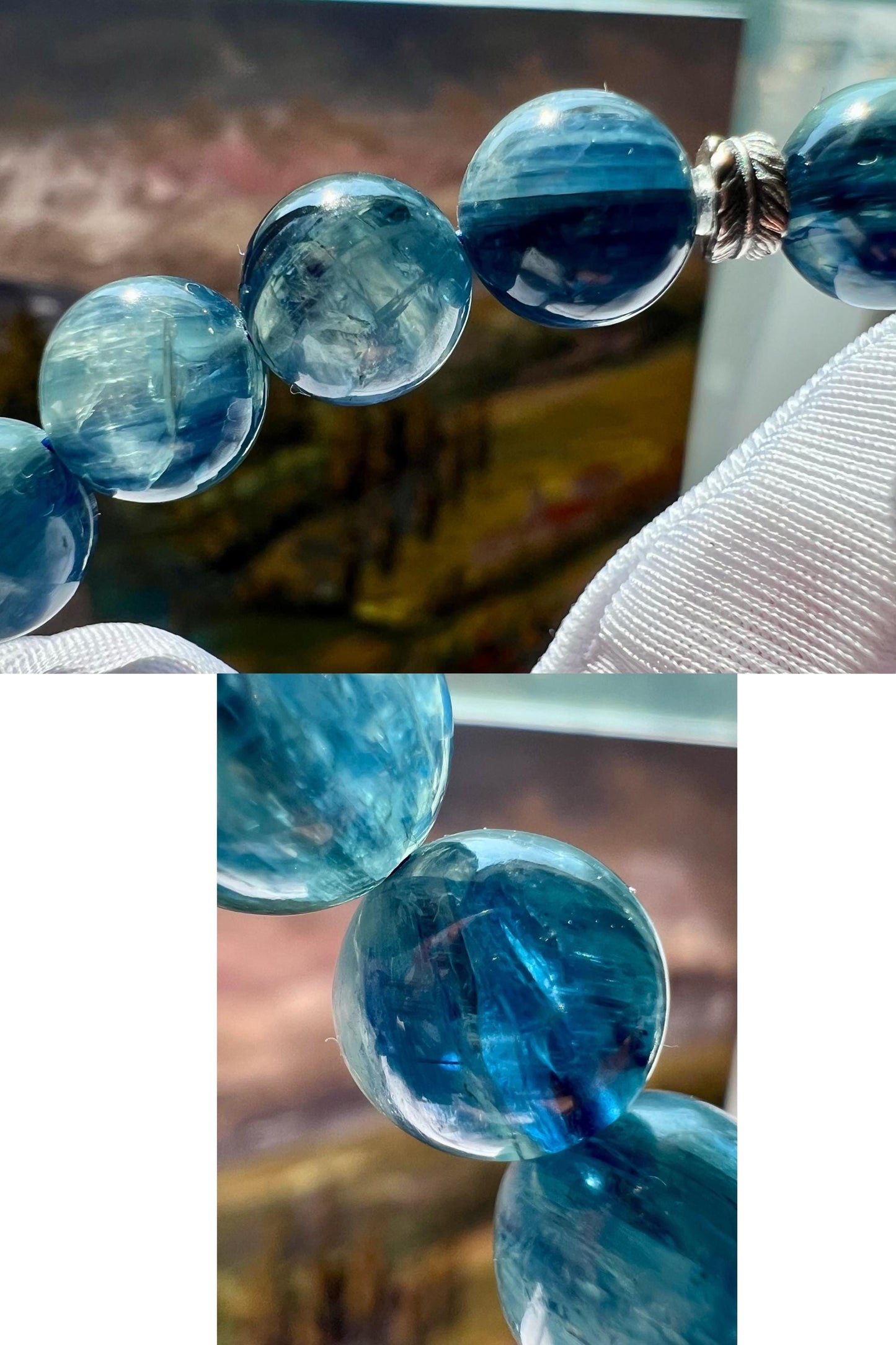 9mm+ Natural Kyanite bracelet/ chatoyant green blue Kyanite/天然精品绿蓝晶石手串 蓝绿双色#0044