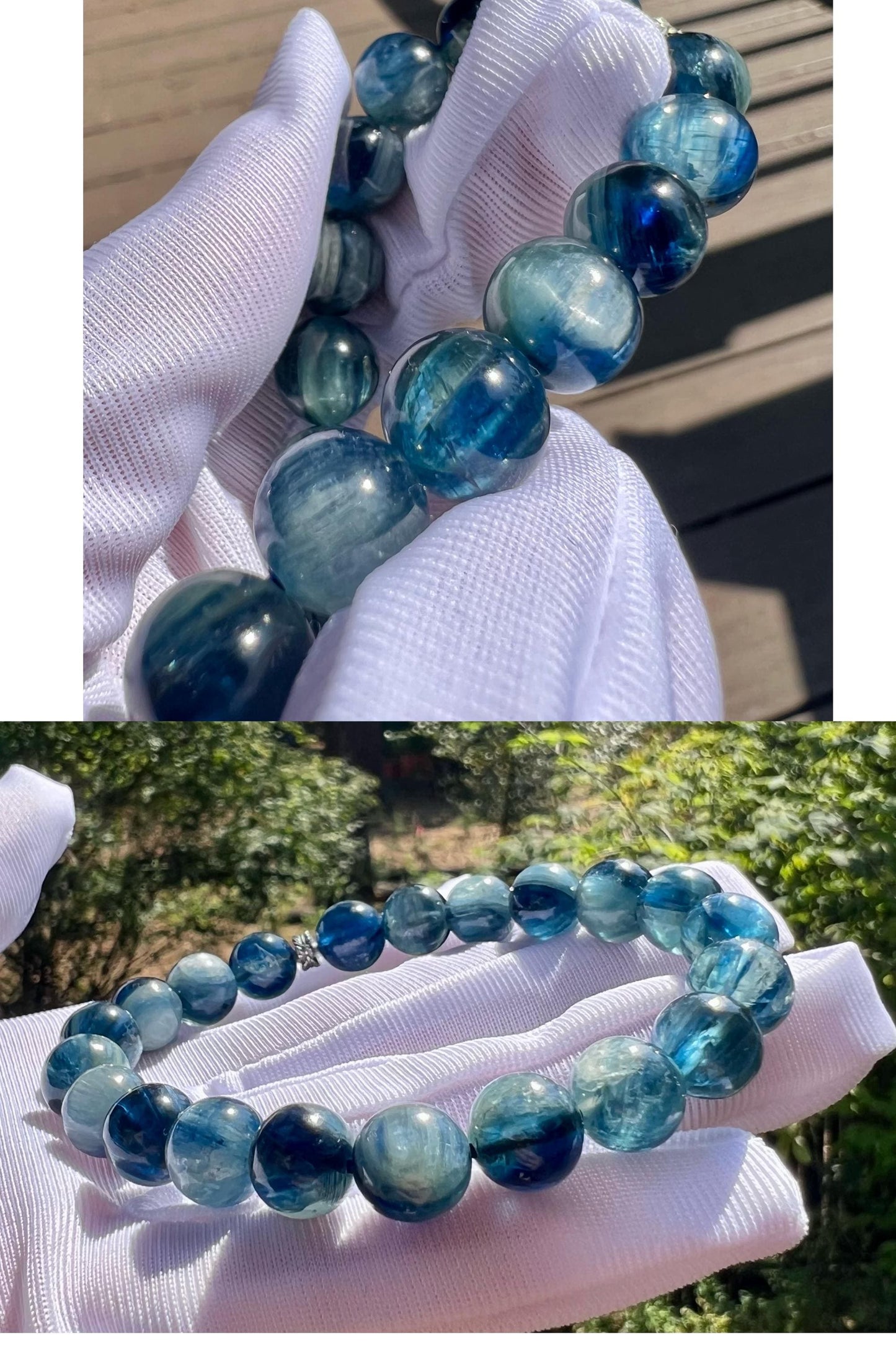 9mm+ Natural Kyanite bracelet/ chatoyant green blue Kyanite/天然精品绿蓝晶石手串 蓝绿双色#0044