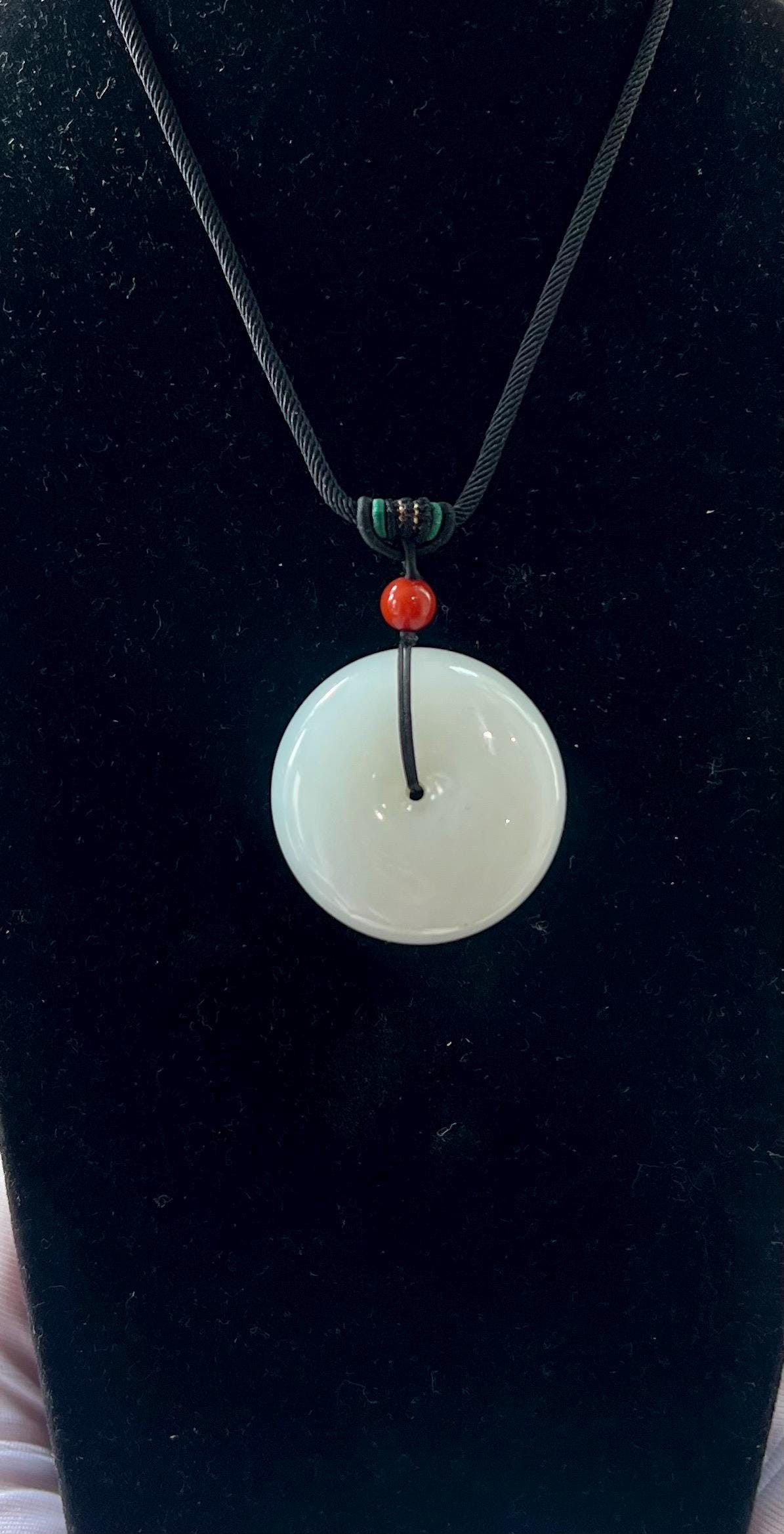 Certified natural jade/Siberian White Nephrite donut pendant/circle safety pendant/天然精品软玉 白玉 平安扣 吊坠 #6124 白润油糯细