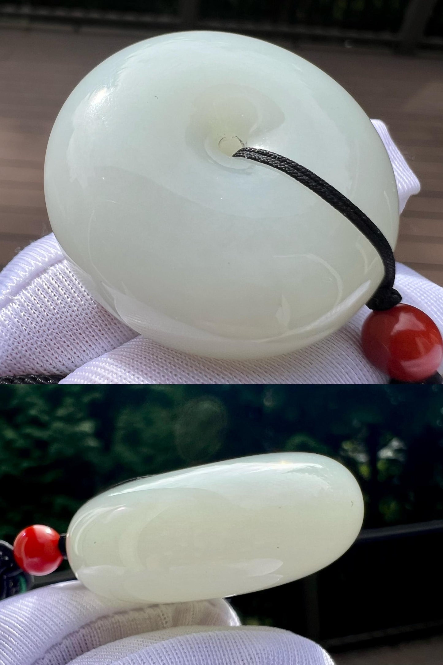 Certified natural jade/Siberian White Nephrite donut pendant/circle safety pendant/天然精品软玉 白玉 平安扣 吊坠 #6124 白润油糯细