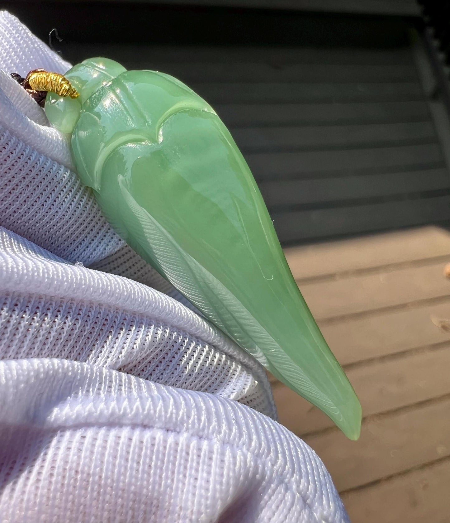Nephrite Jade lucky pepper Pendant Necklace: Green extra fine interlayer Gemstone#1434 天之椒子