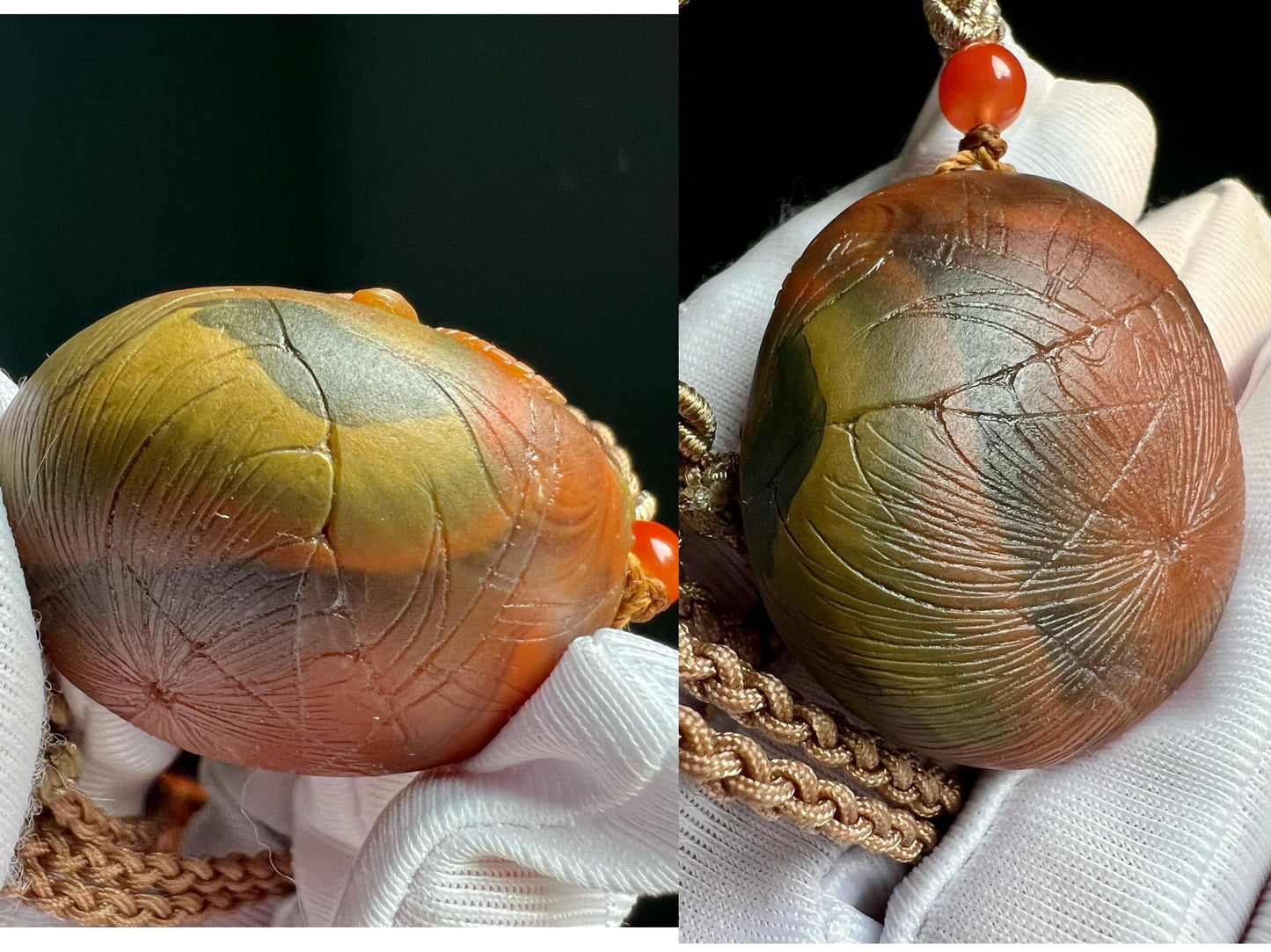 Certified natural Nanhong agate Carved lotus dragonfly Pendant necklace, Patina Southern Red Agate Pendant天然精品 川料包浆南红 手工雕刻 蜻蜓戏莲花吊坠 项链 #7339
