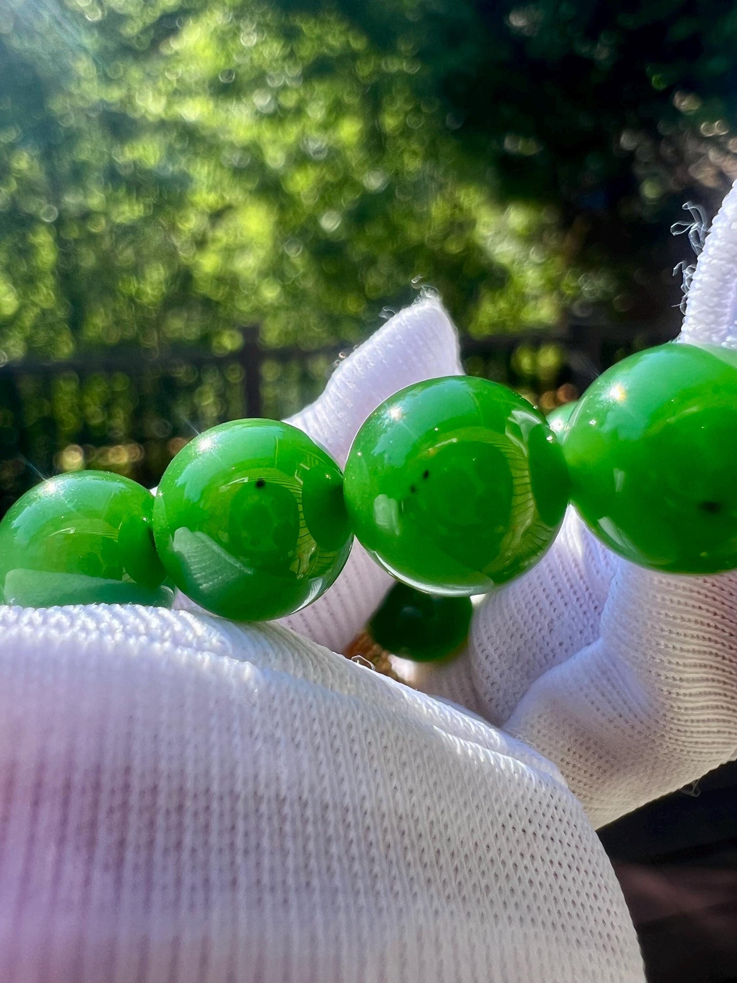 8mm Certified natural nephrite green jade/green nephrite bracelet /rich bright green/天然软玉 碧玉手串 浓阳绿 鲜辣绿#0312