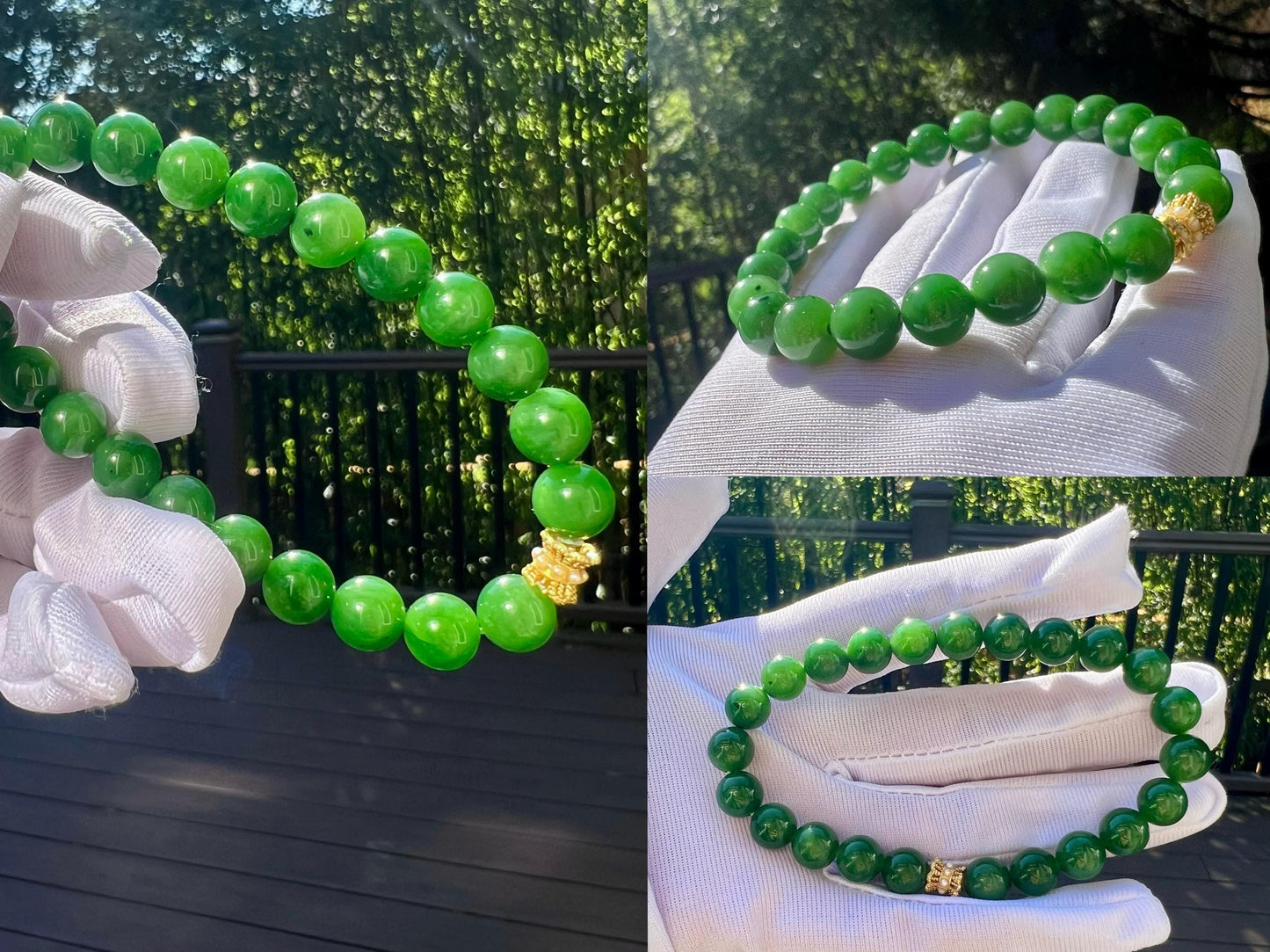 8mm Certified natural nephrite green jade/green nephrite bracelet /rich bright green/天然软玉 碧玉手串 浓阳绿 鲜辣绿#0312