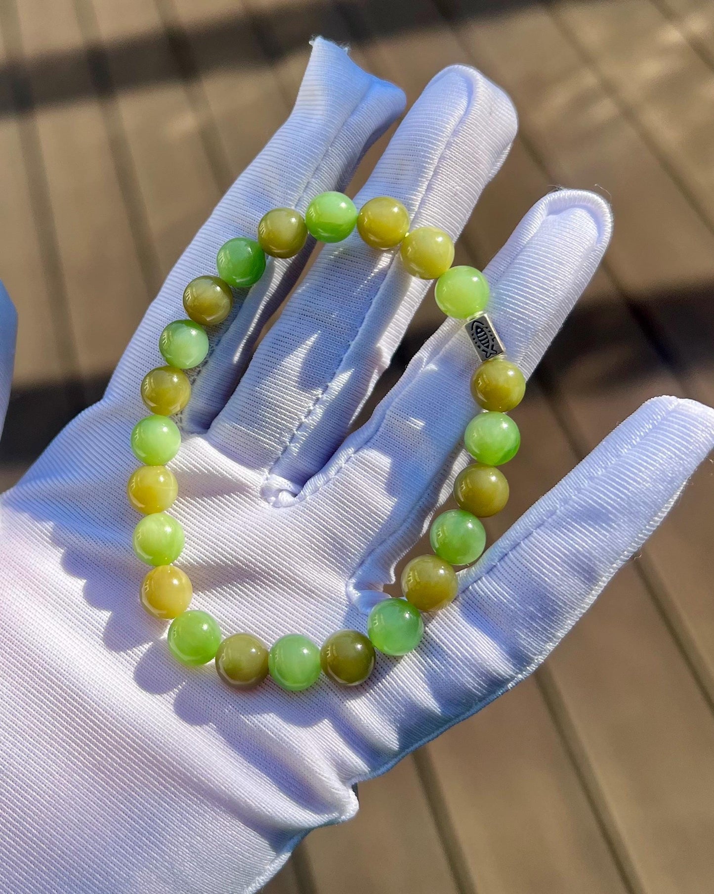 Natural Green Nephrite Jade Bracelet: Sterling Silver, Mint and Brown #4540