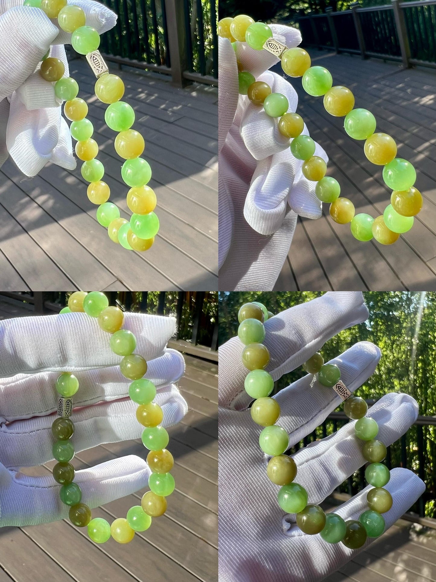 Natural Green Nephrite Jade Bracelet: Sterling Silver, Mint and Brown #4540