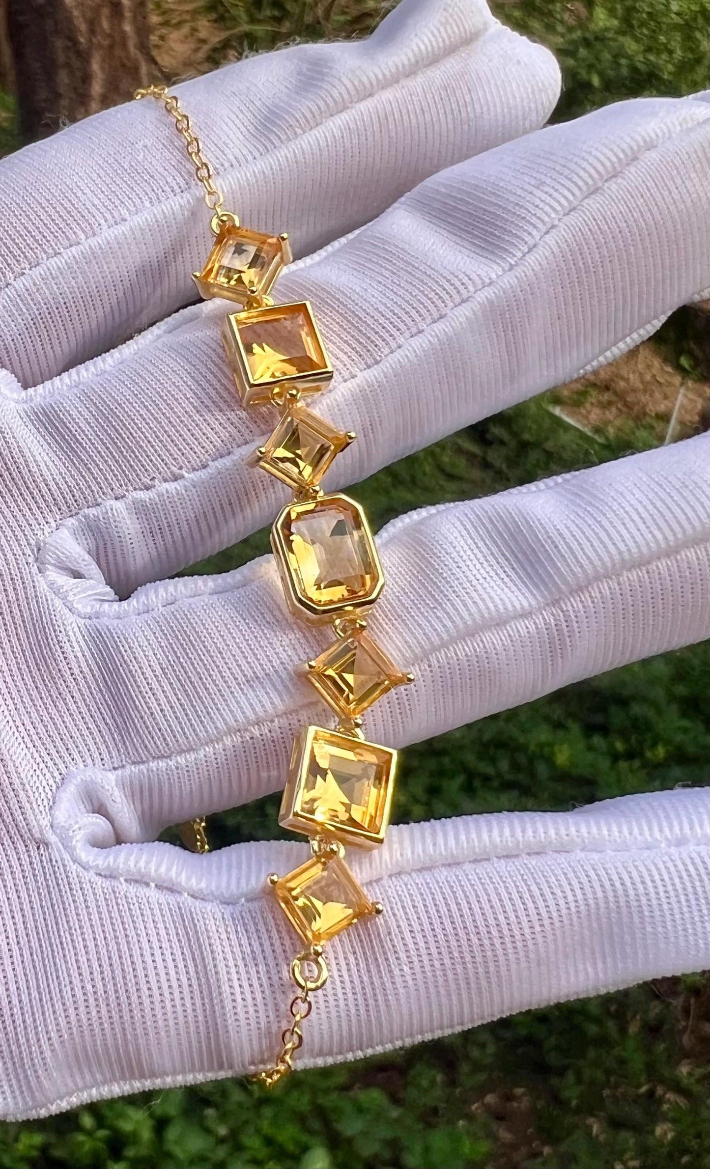 Certified natural Citrine bracelet/Faceted Citrine/S925 bracelet/天然巴西黄水晶 多颗刻面 纯银镶嵌 手链 #1946 净体黄水晶 明亮黄