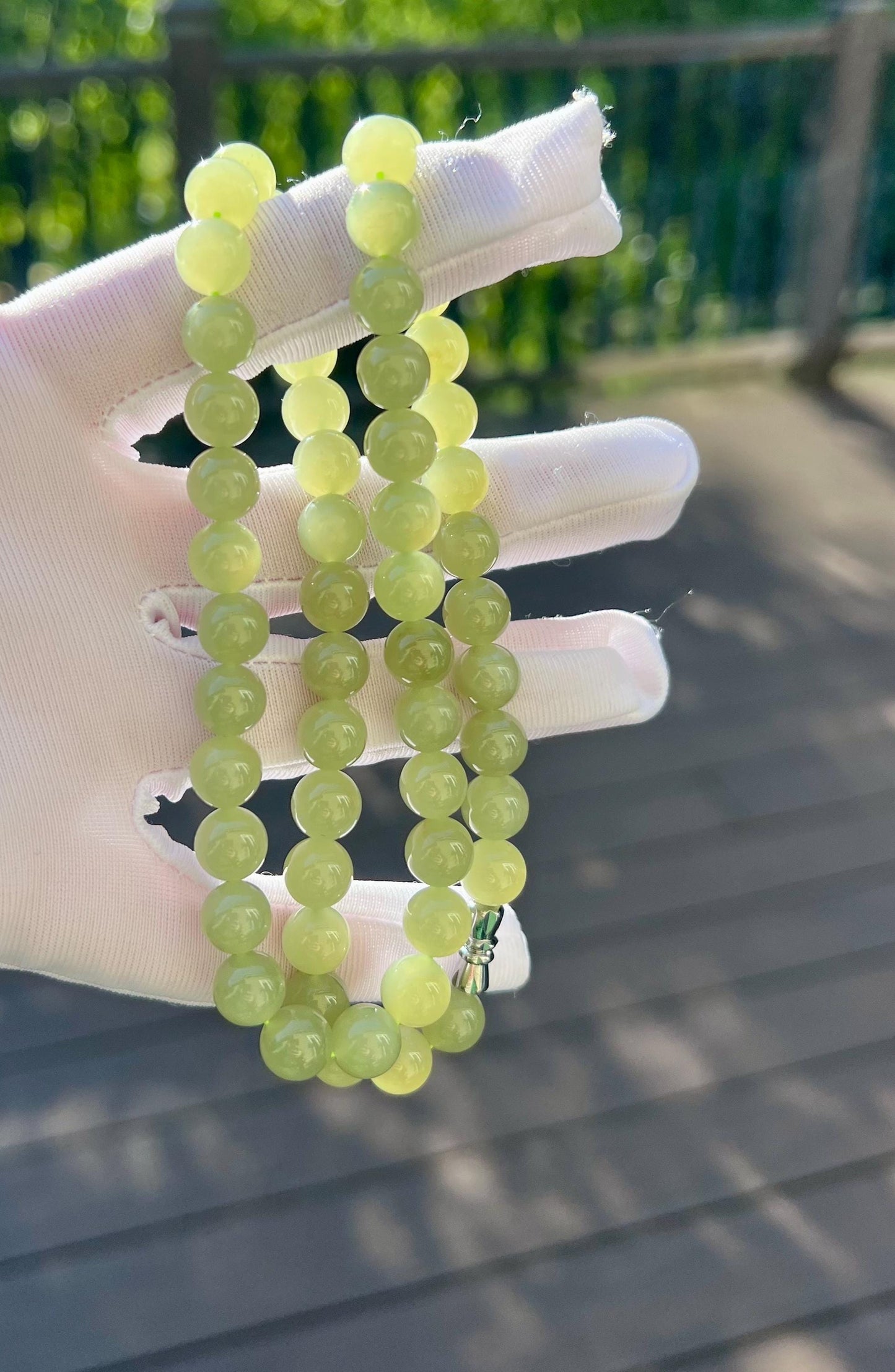 8mm Certified natural nephrite/Qingshui nephrite beads necklace /天然软玉 晴水项链 胶糯润#4185