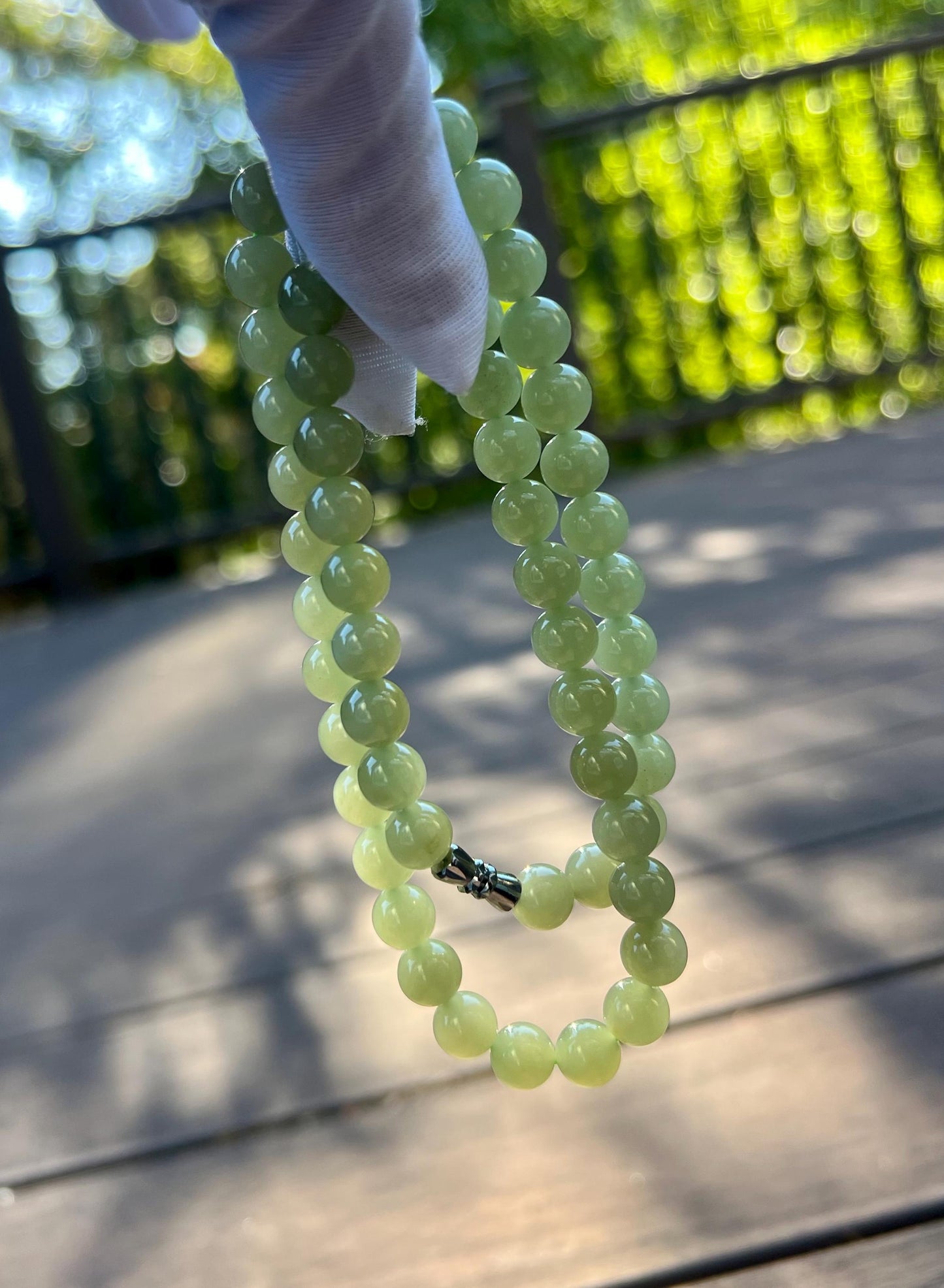 8mm Certified natural nephrite/Qingshui nephrite beads necklace /天然软玉 晴水项链 胶糯润#4185